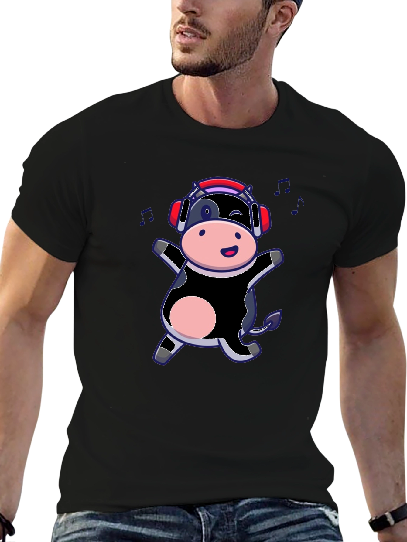 Cow with Headphones Graphic T-Shirt