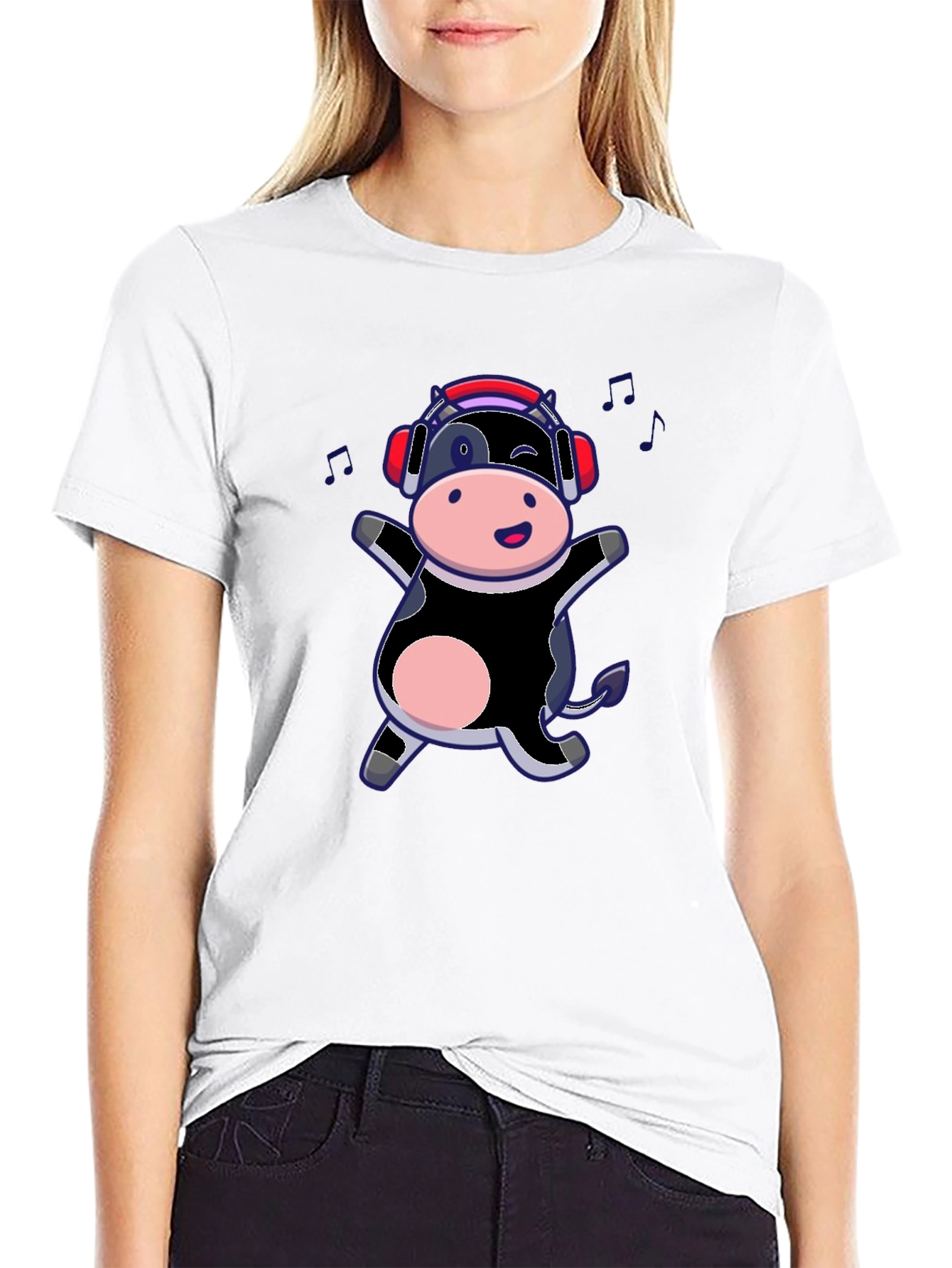 Cow with Headphones Graphic T-Shirt