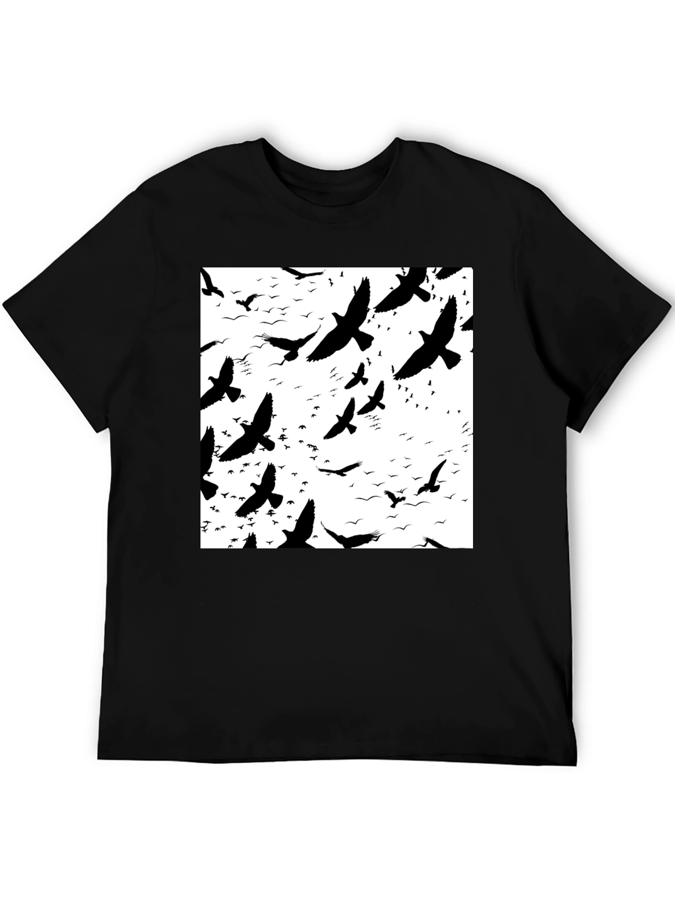 Bird Silhouette Graphic Print Black T-Shirt