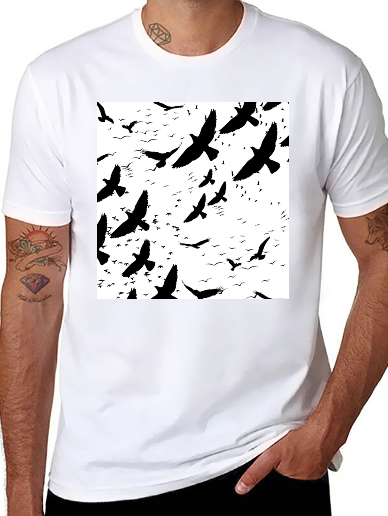 Bird Silhouette Graphic Print Black T-Shirt
