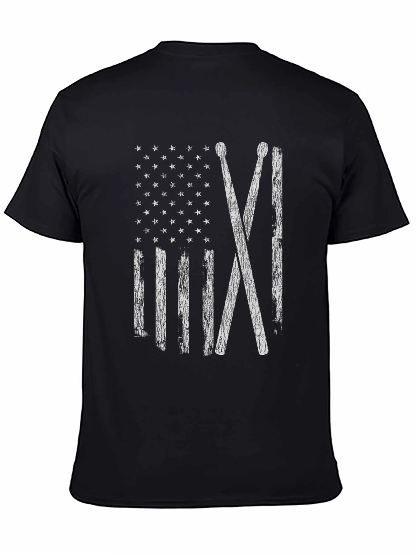 Drum Sticks American Flag Black T-Shirt