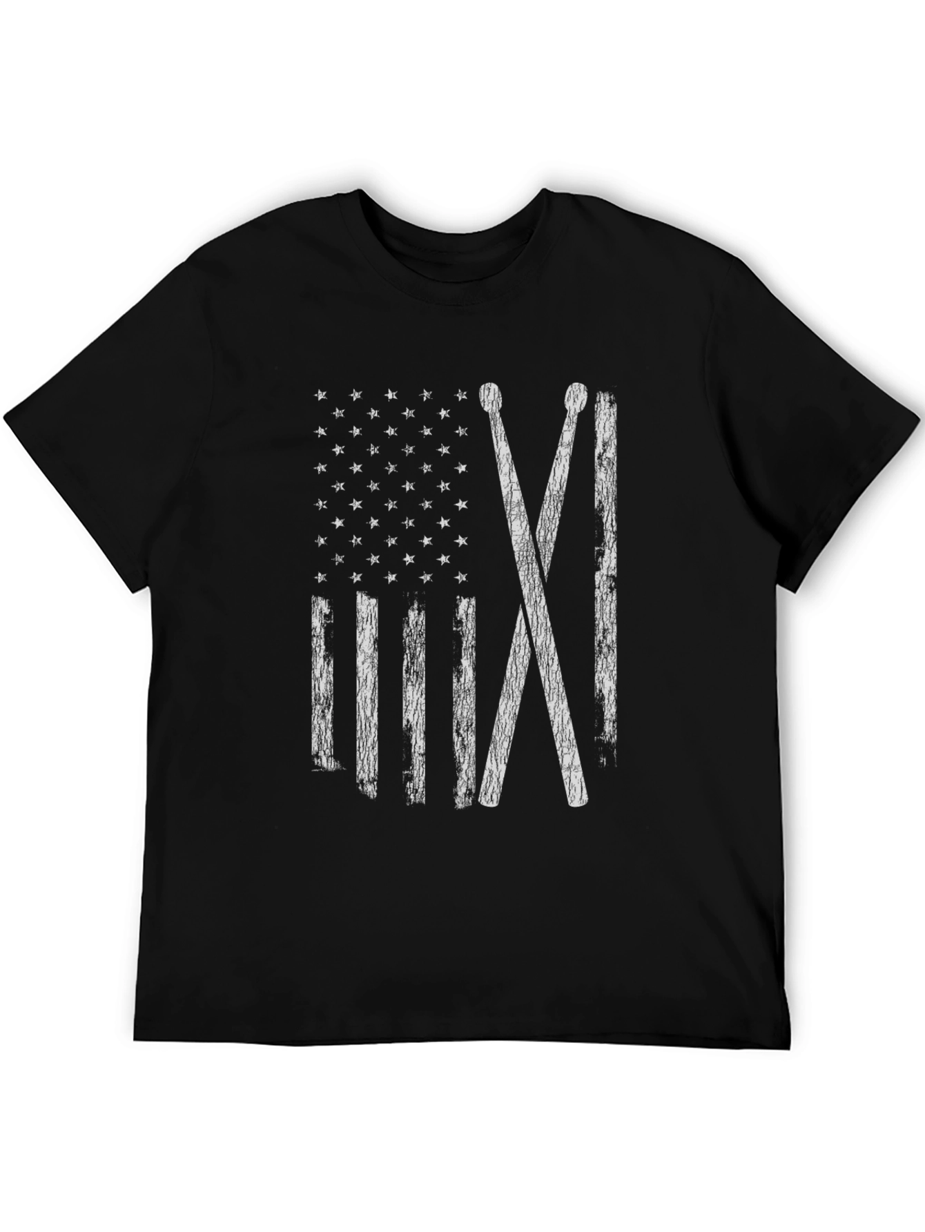 Drum Sticks American Flag Black T-Shirt