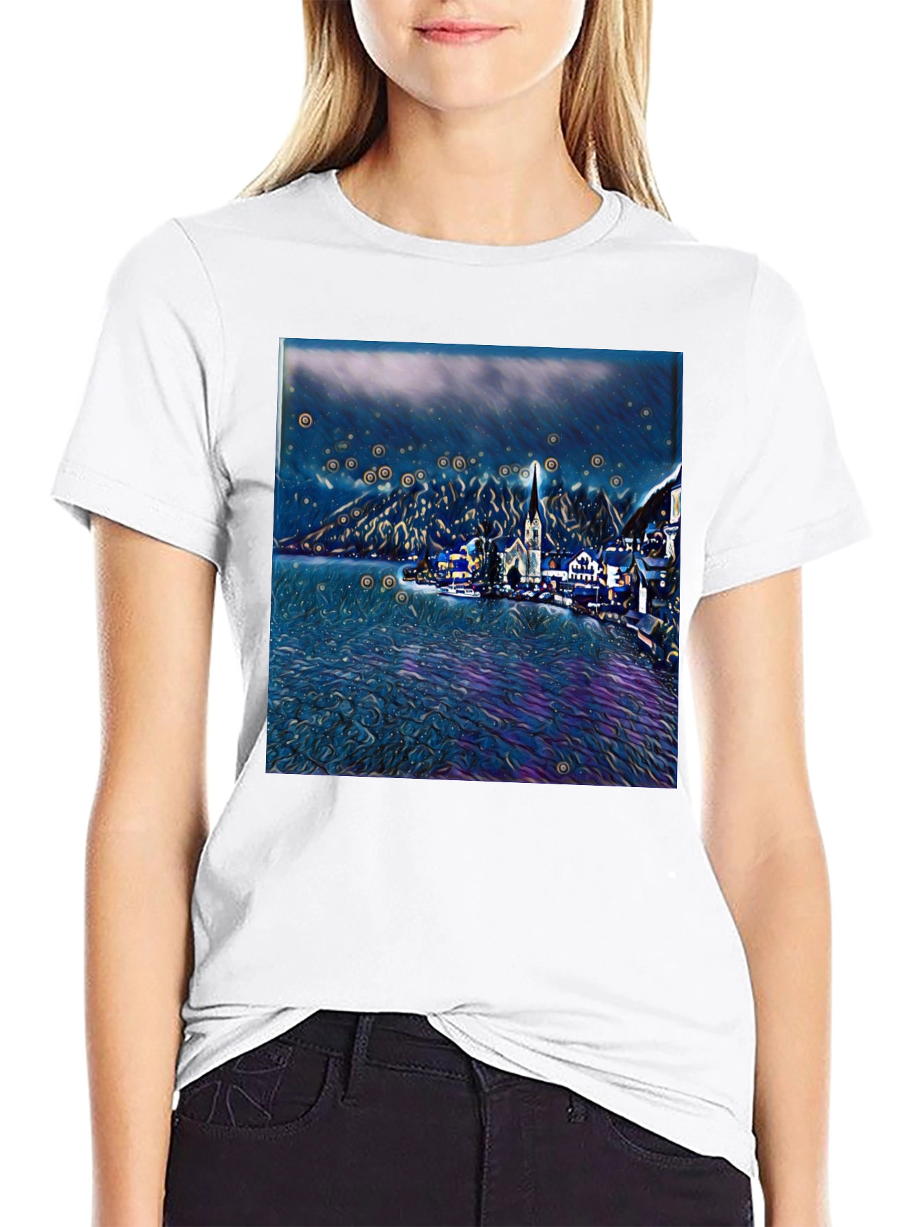Night Lake Town Graphic Tee