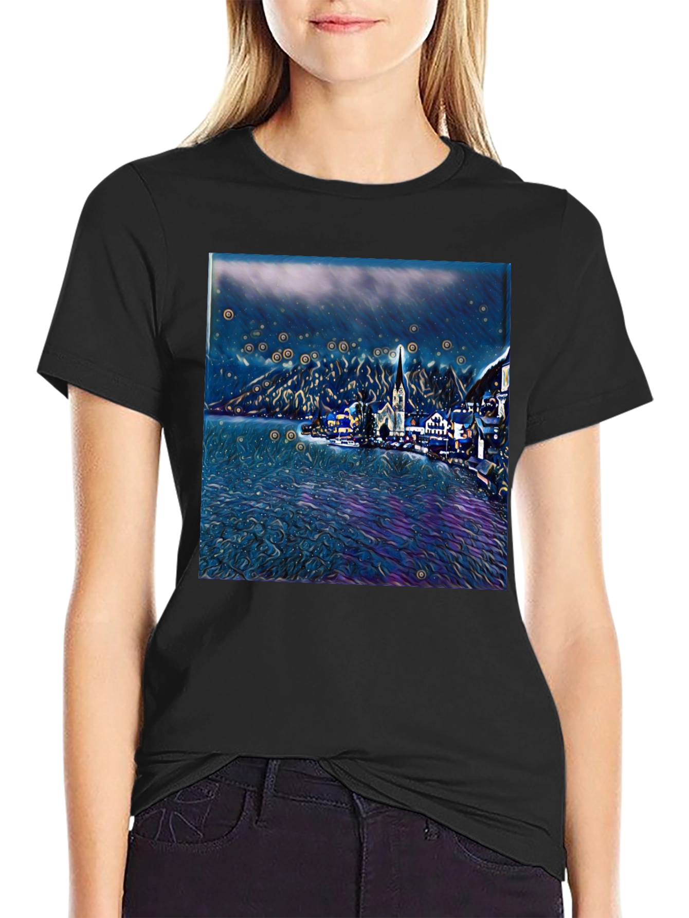Night Lake Town Graphic Tee