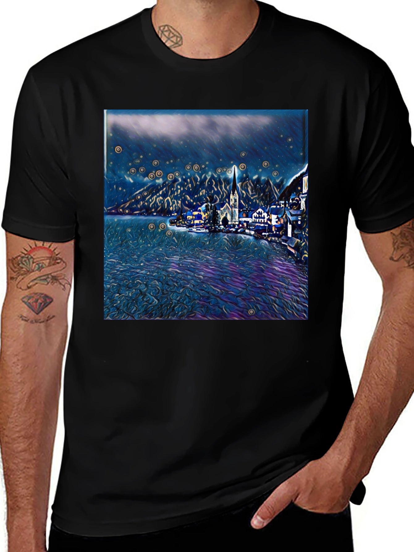 Night Lake Town Graphic Tee