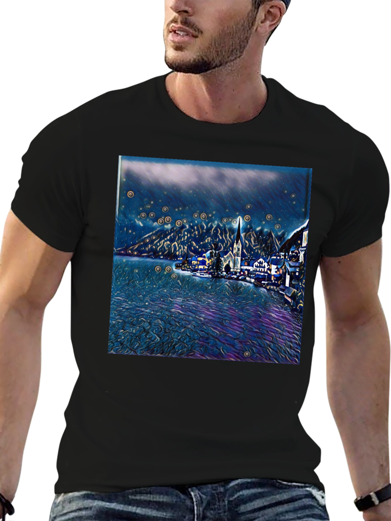 Night Lake Town Graphic Tee