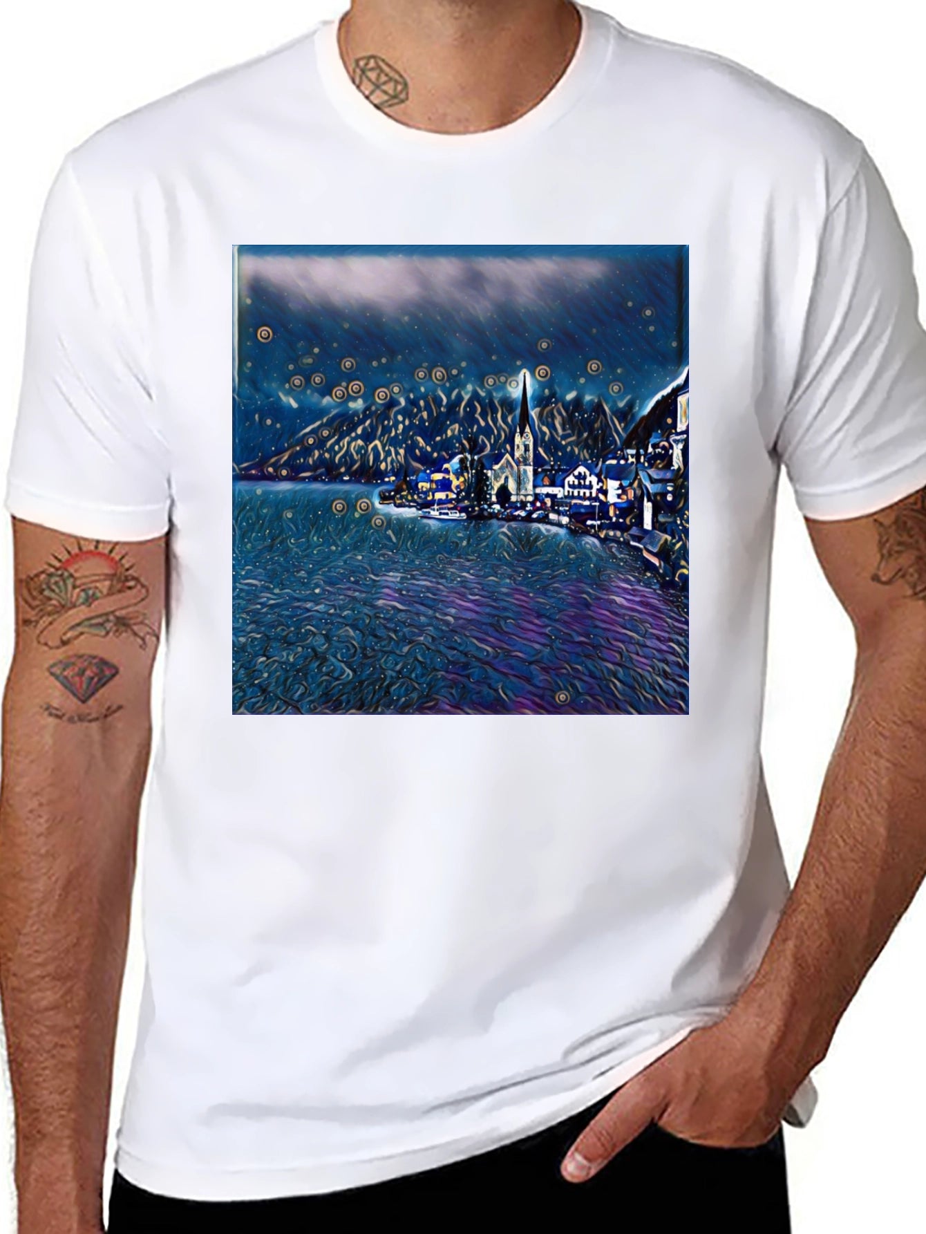 Night Lake Town Graphic Tee