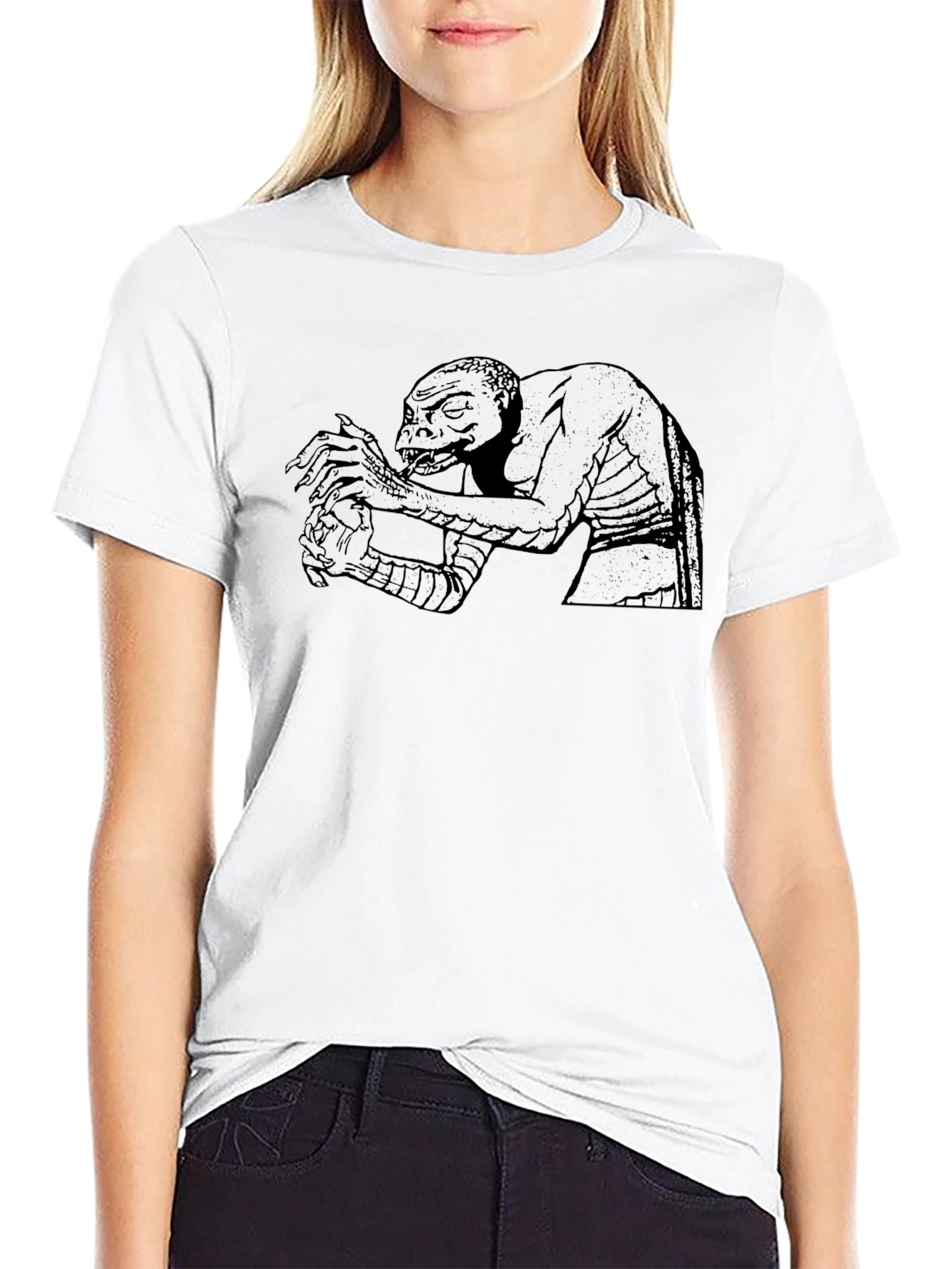 Reptilian Humanoid Graphic T-Shirt - Black