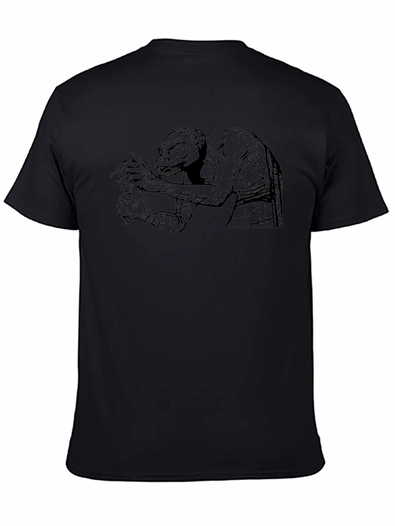 Reptilian Humanoid Graphic T-Shirt - Black