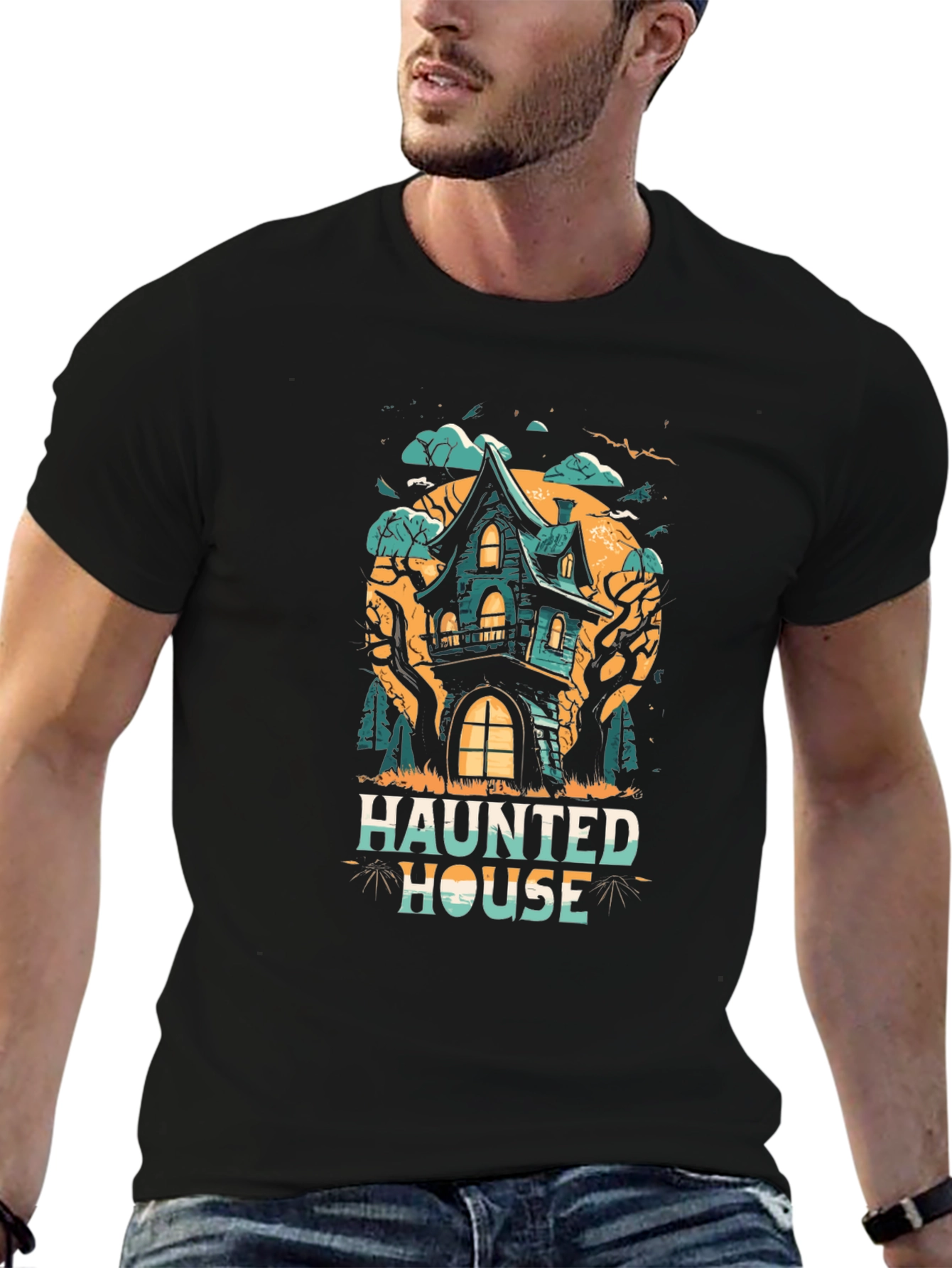 Haunted House Graphic Tee - Spooky Season T-Shirt