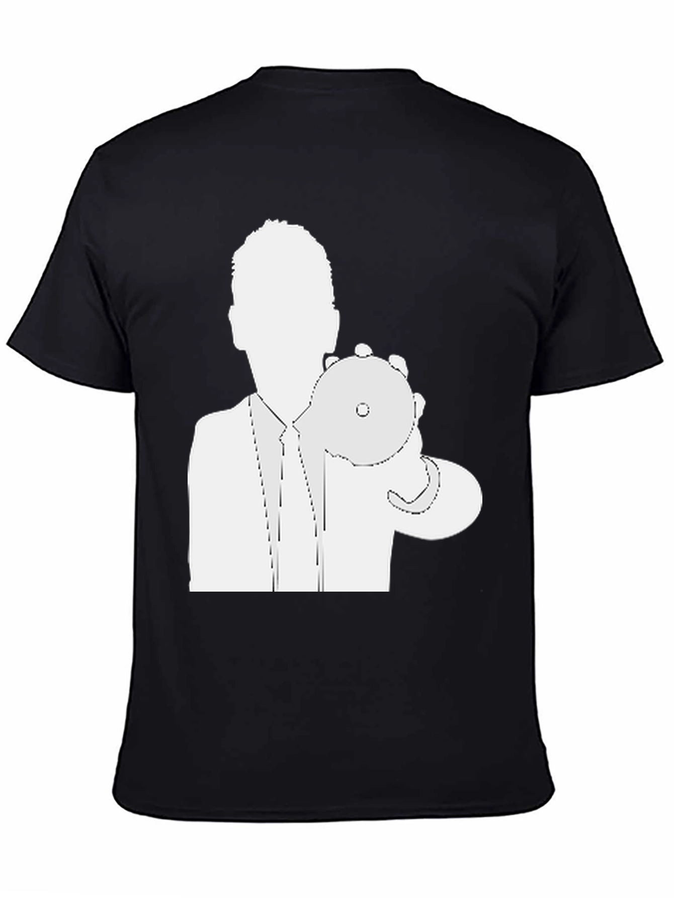 Mans Black T-Shirt - Silhouette Holding CD