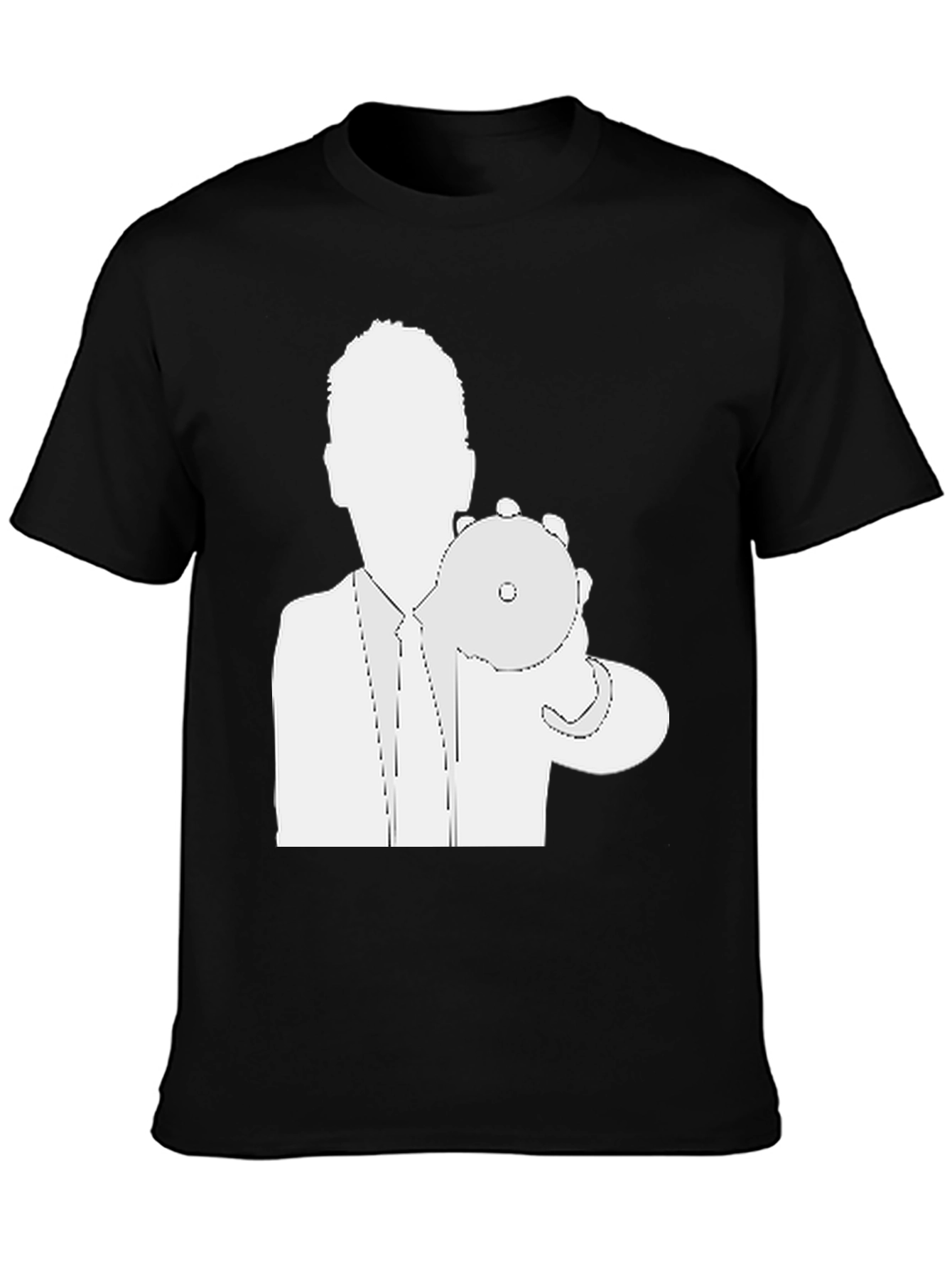 Mans Black T-Shirt - Silhouette Holding CD