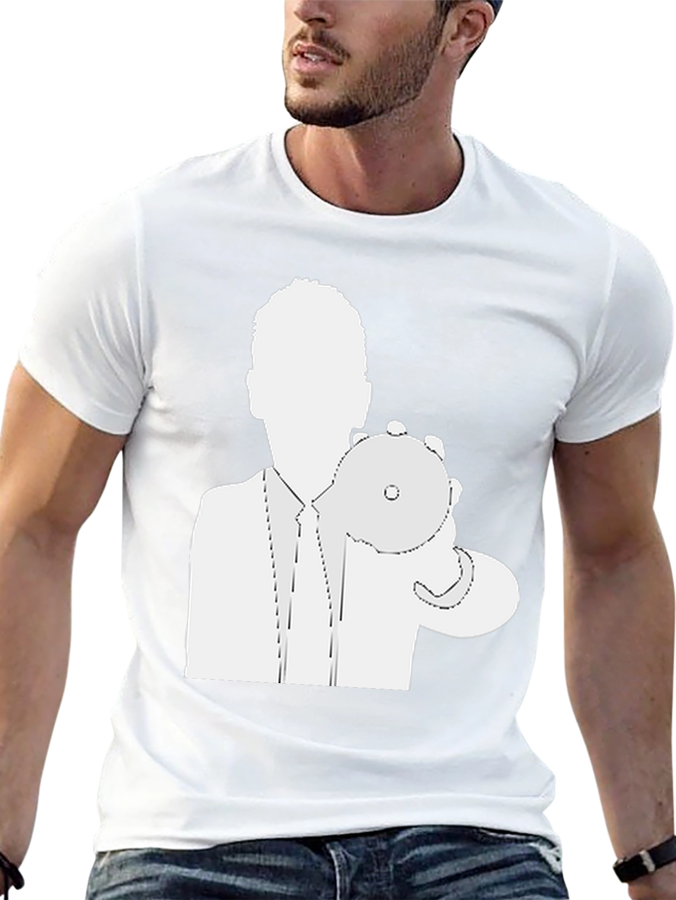 Mans Black T-Shirt - Silhouette Holding CD