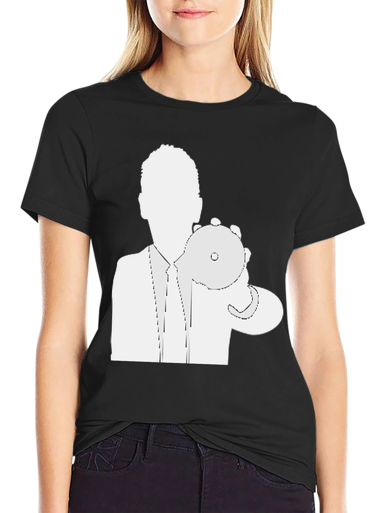 Mans Black T-Shirt - Silhouette Holding CD