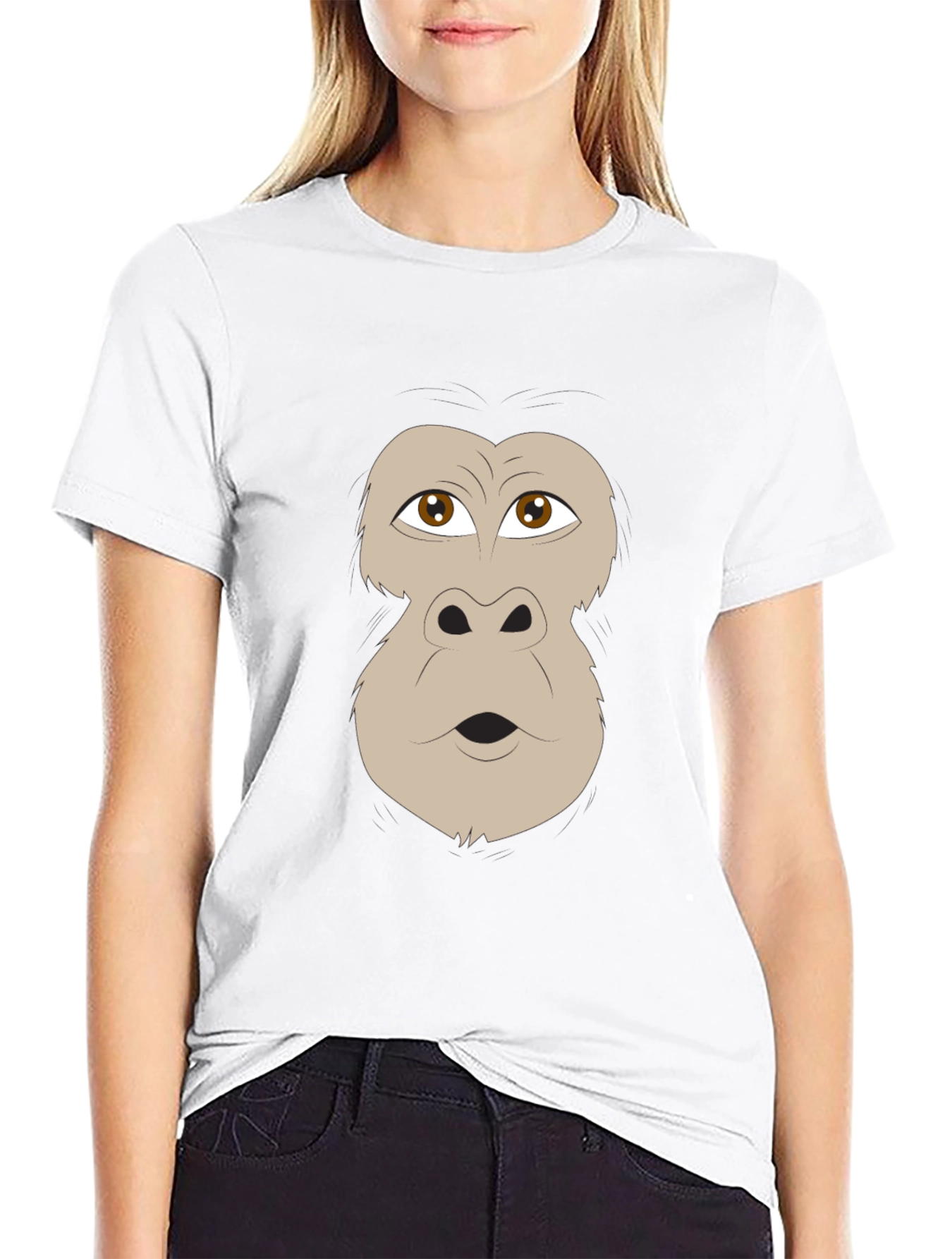 Funny Gorilla Face Graphic Black T-Shirt