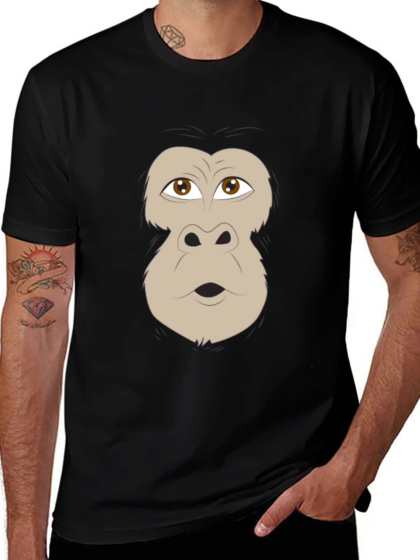 Funny Gorilla Face Graphic Black T-Shirt