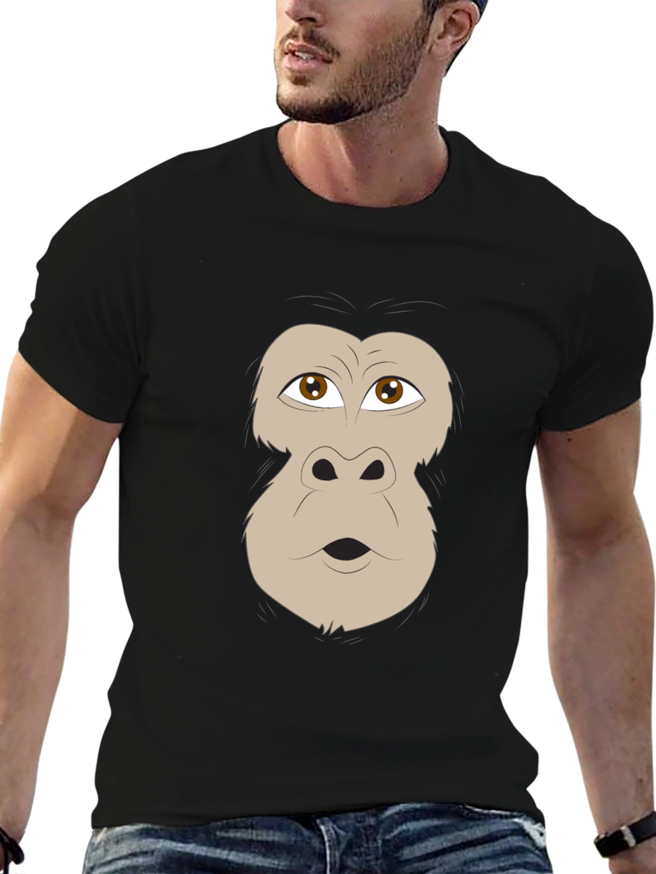 Funny Gorilla Face Graphic Black T-Shirt