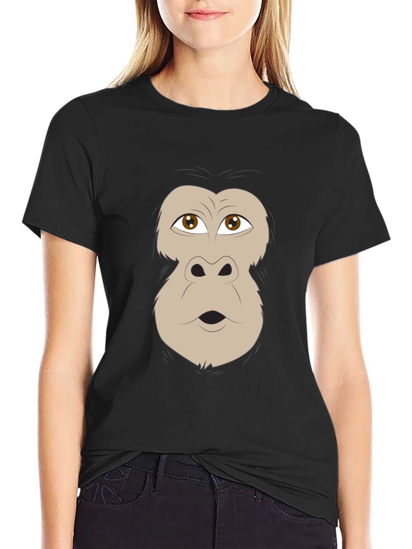 Funny Gorilla Face Graphic Black T-Shirt