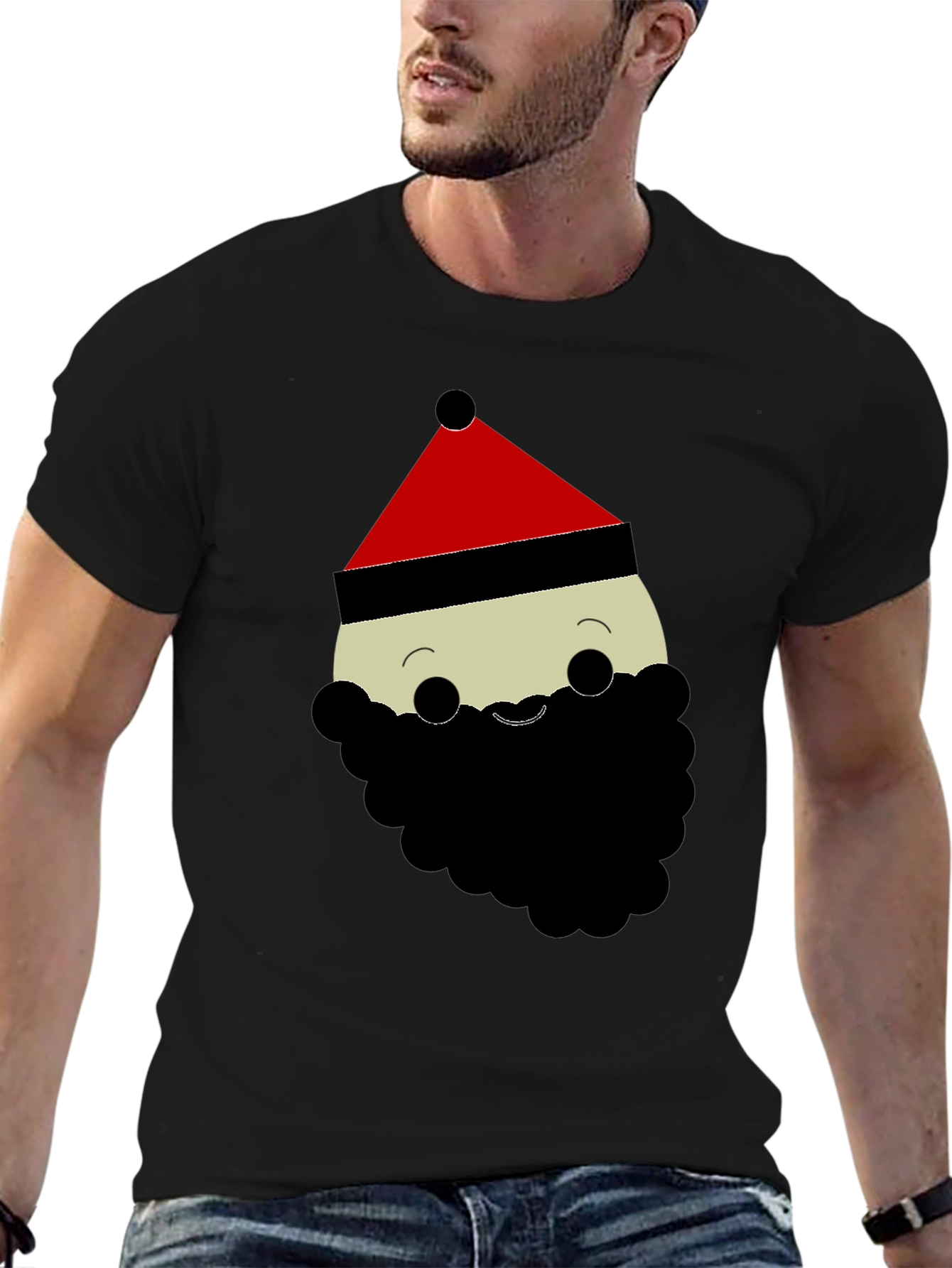 Santa Cartoon Graphic Black T-Shirt