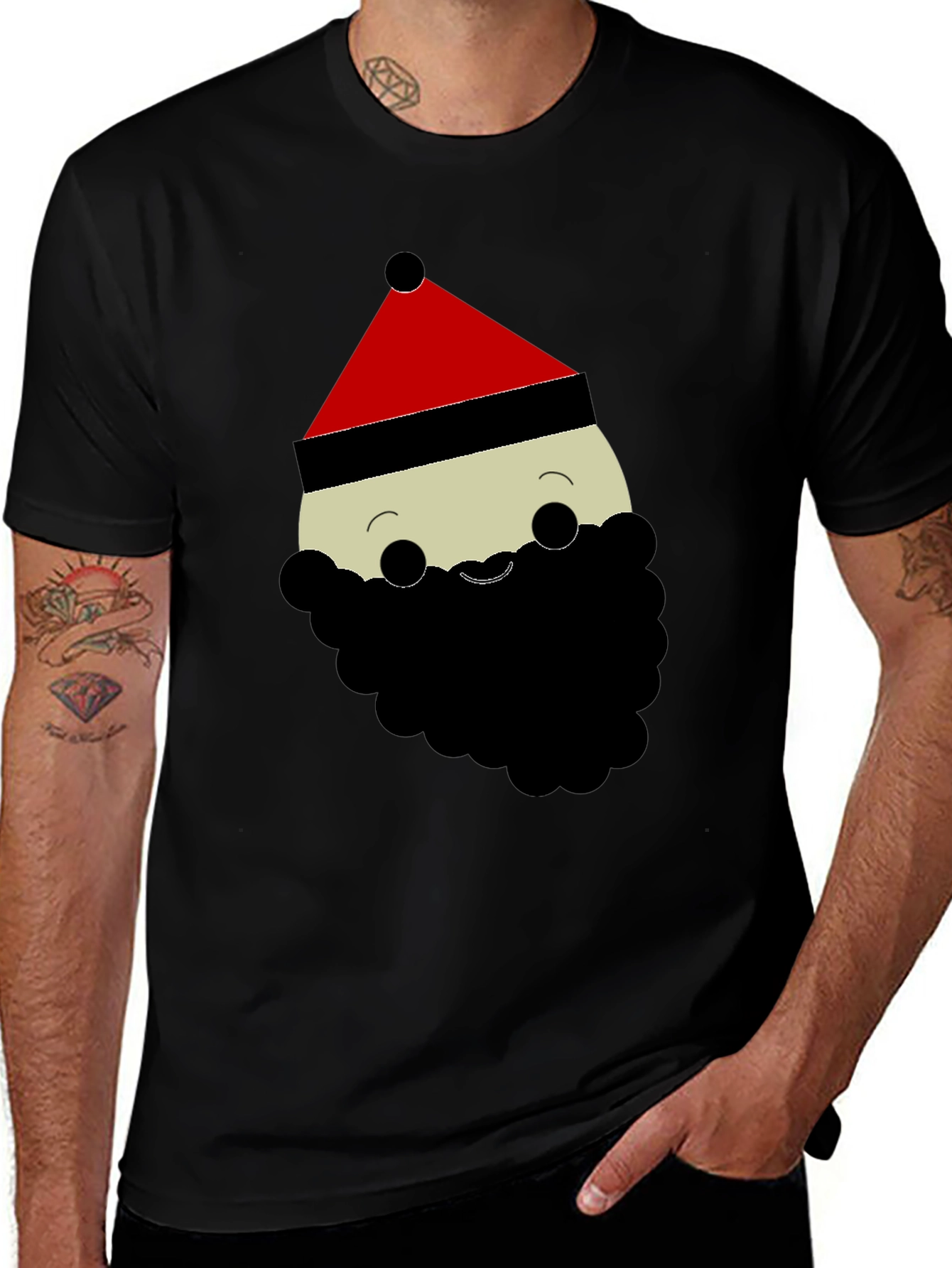 Santa Cartoon Graphic Black T-Shirt