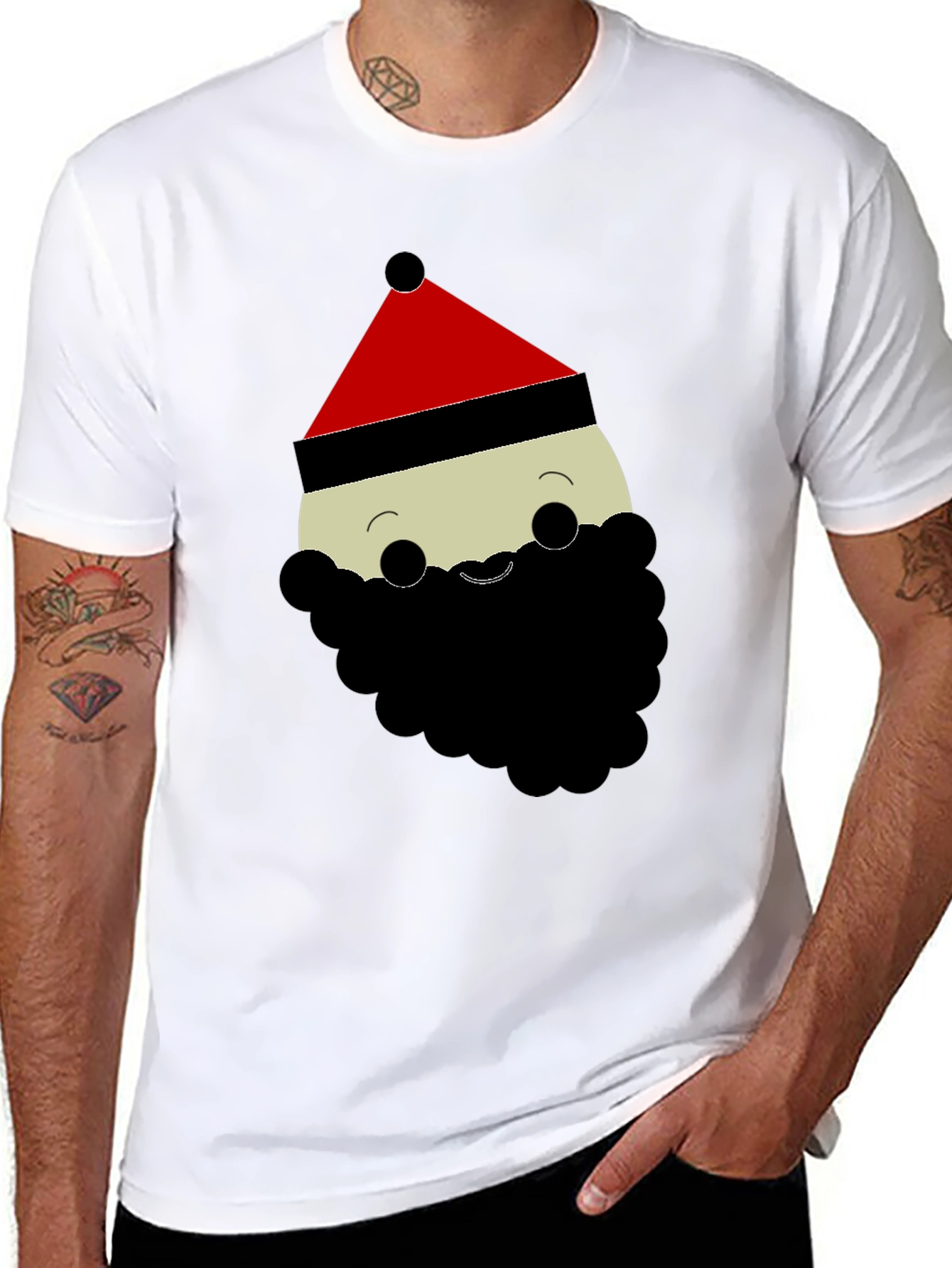 Santa Cartoon Graphic Black T-Shirt