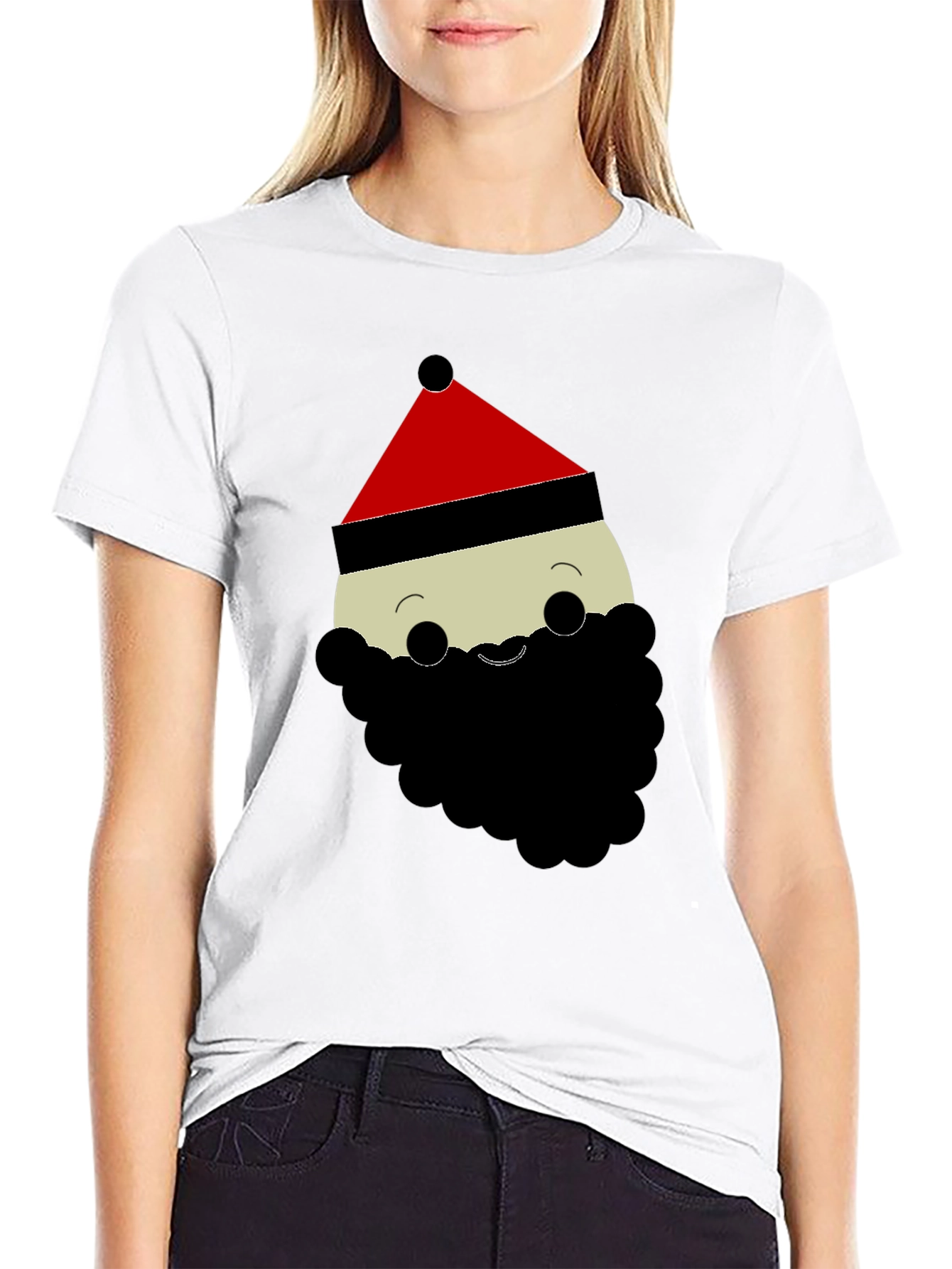 Santa Cartoon Graphic Black T-Shirt