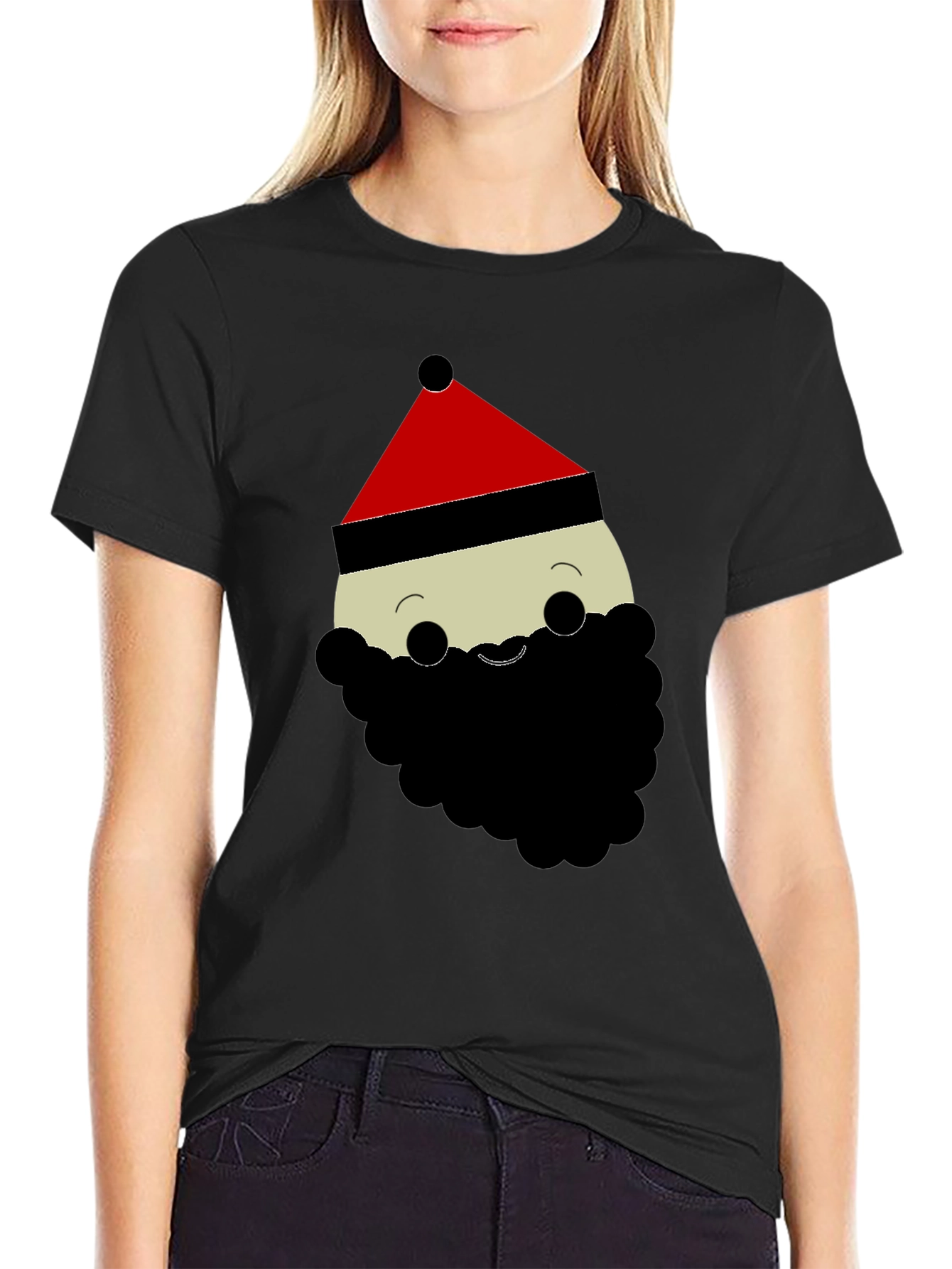 Santa Cartoon Graphic Black T-Shirt