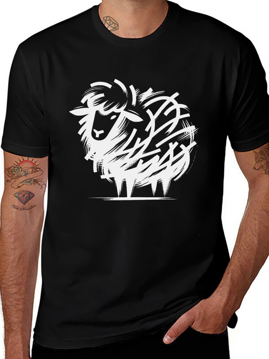 Abstract Sheep Graphic Tee - Black Cotton Blend T-Shirt