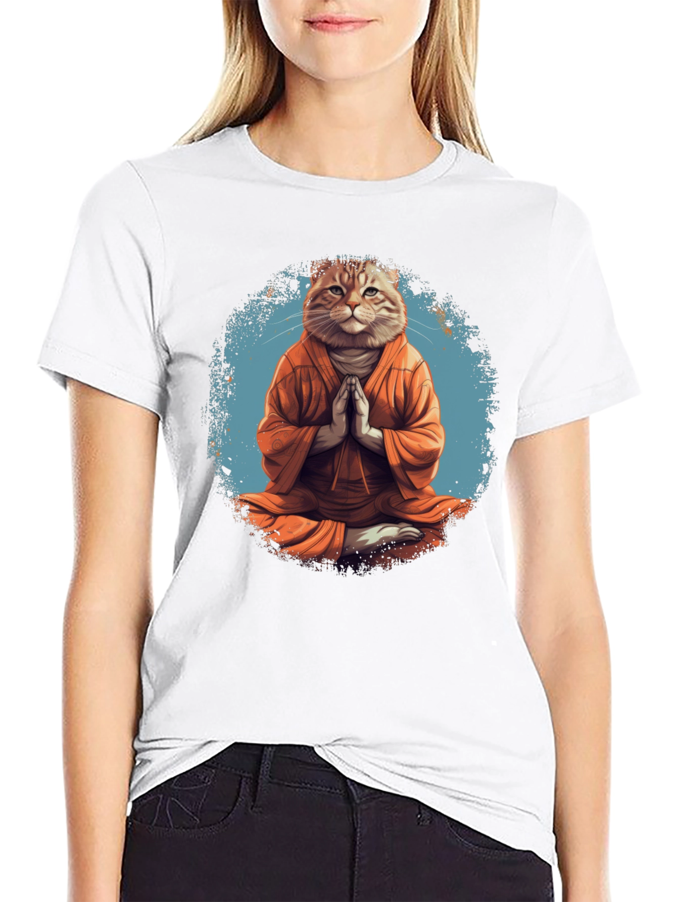 Zen Cat Meditation T-Shirt - Relaxed Fit