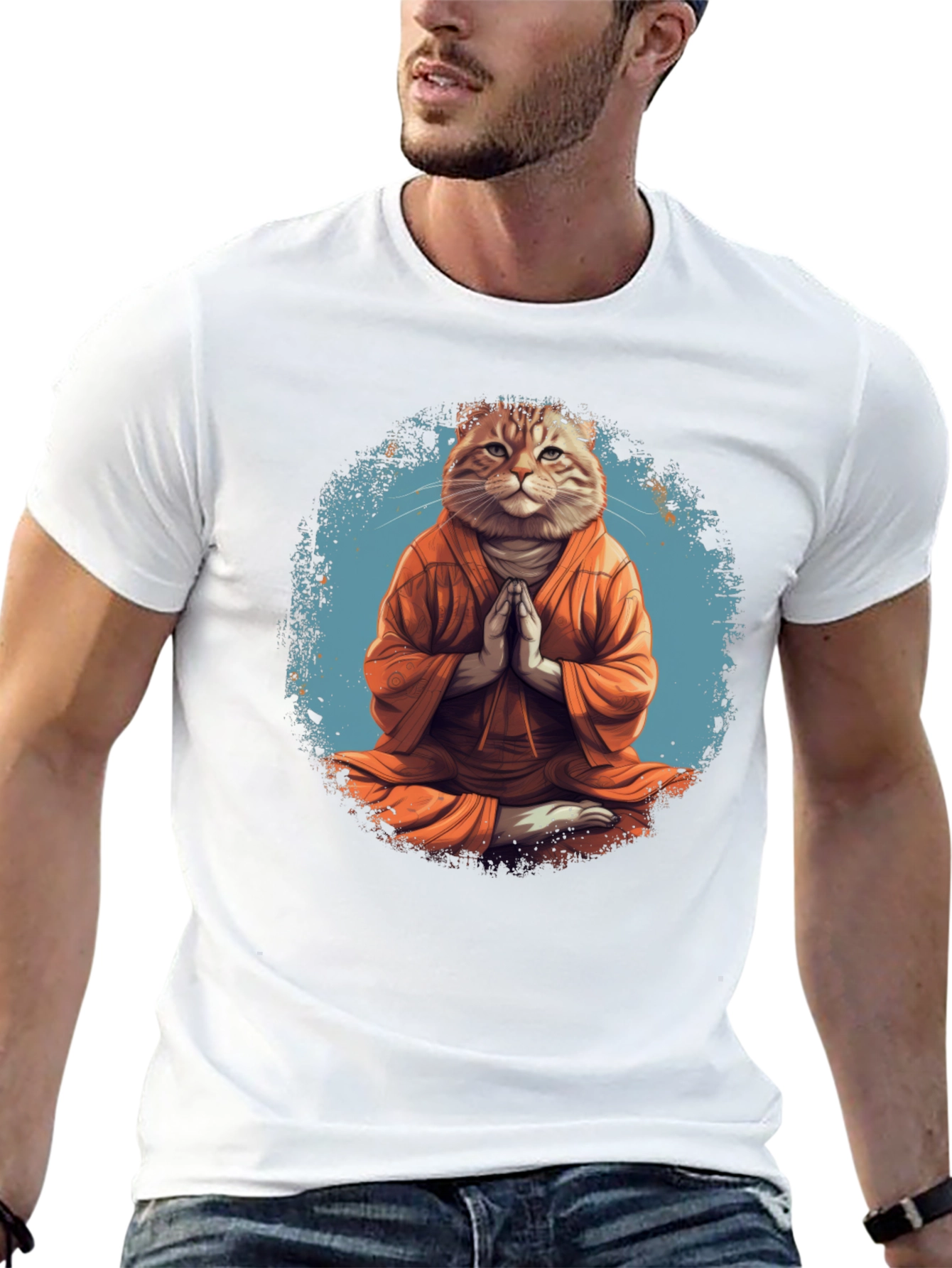Zen Cat Meditation T-Shirt - Relaxed Fit