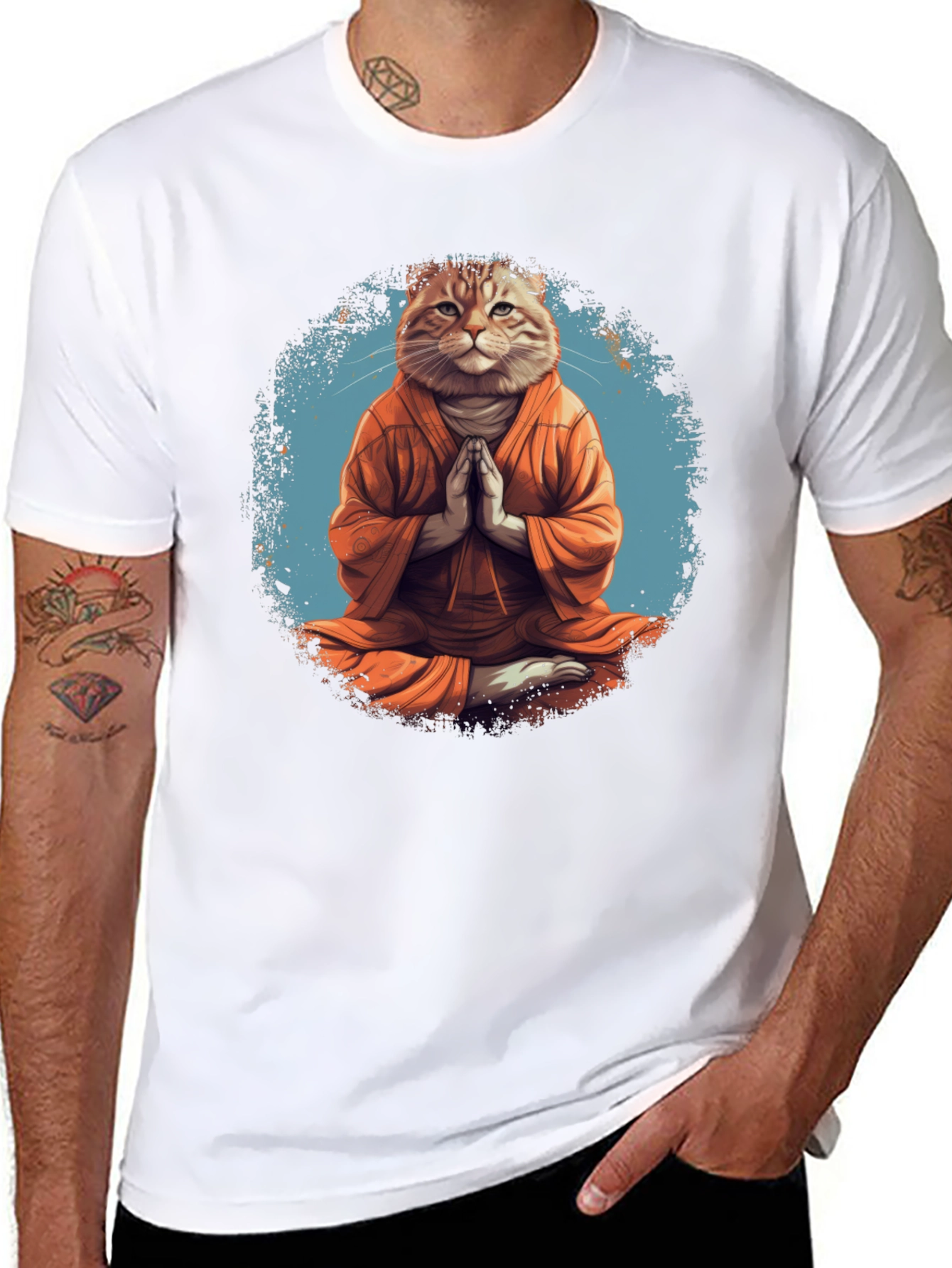 Zen Cat Meditation T-Shirt - Relaxed Fit