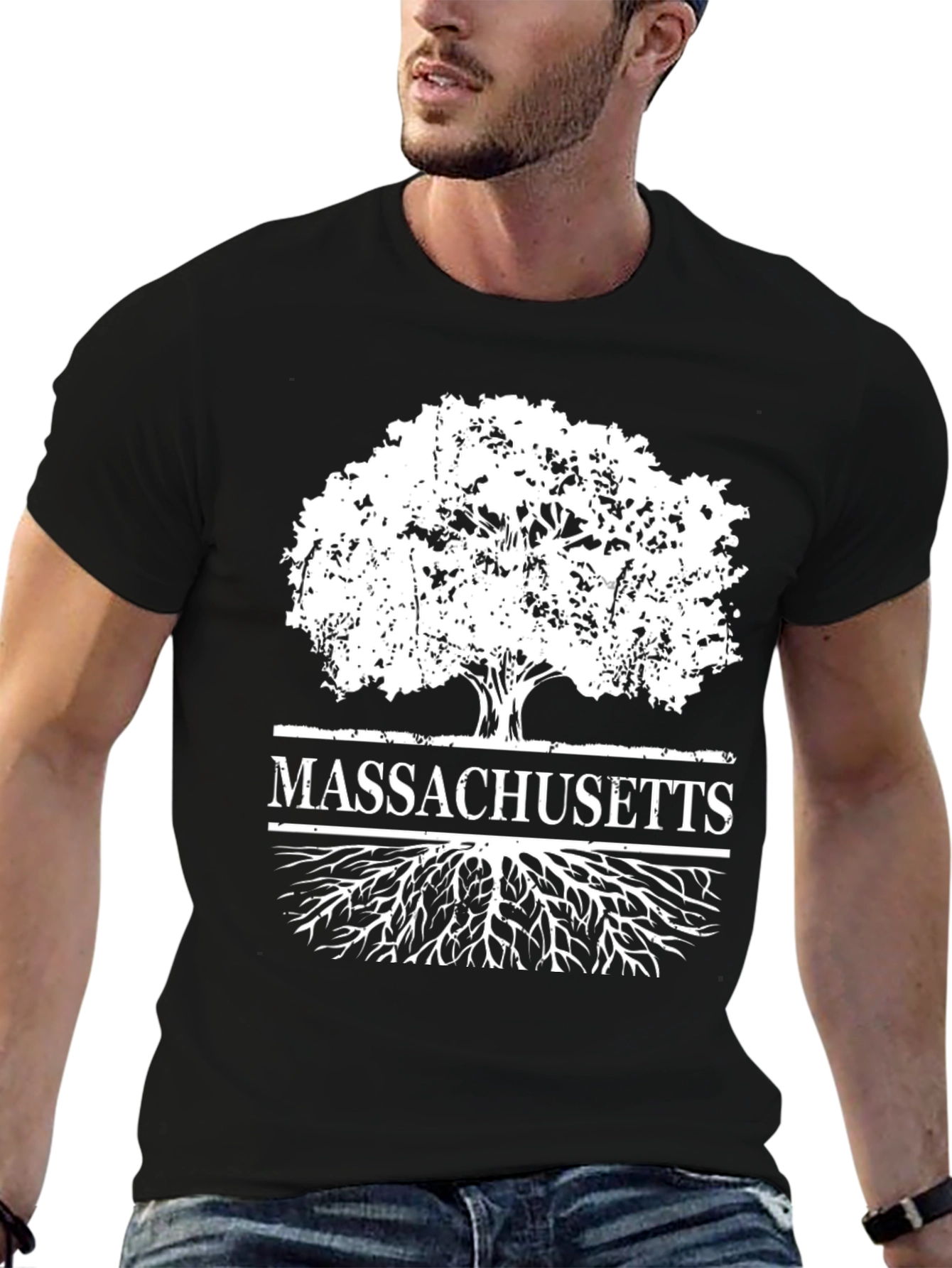 Massachusetts Tree Roots Black T-Shirt