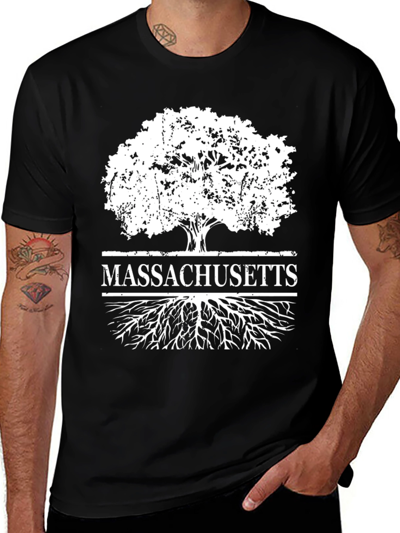 Massachusetts Tree Roots Black T-Shirt