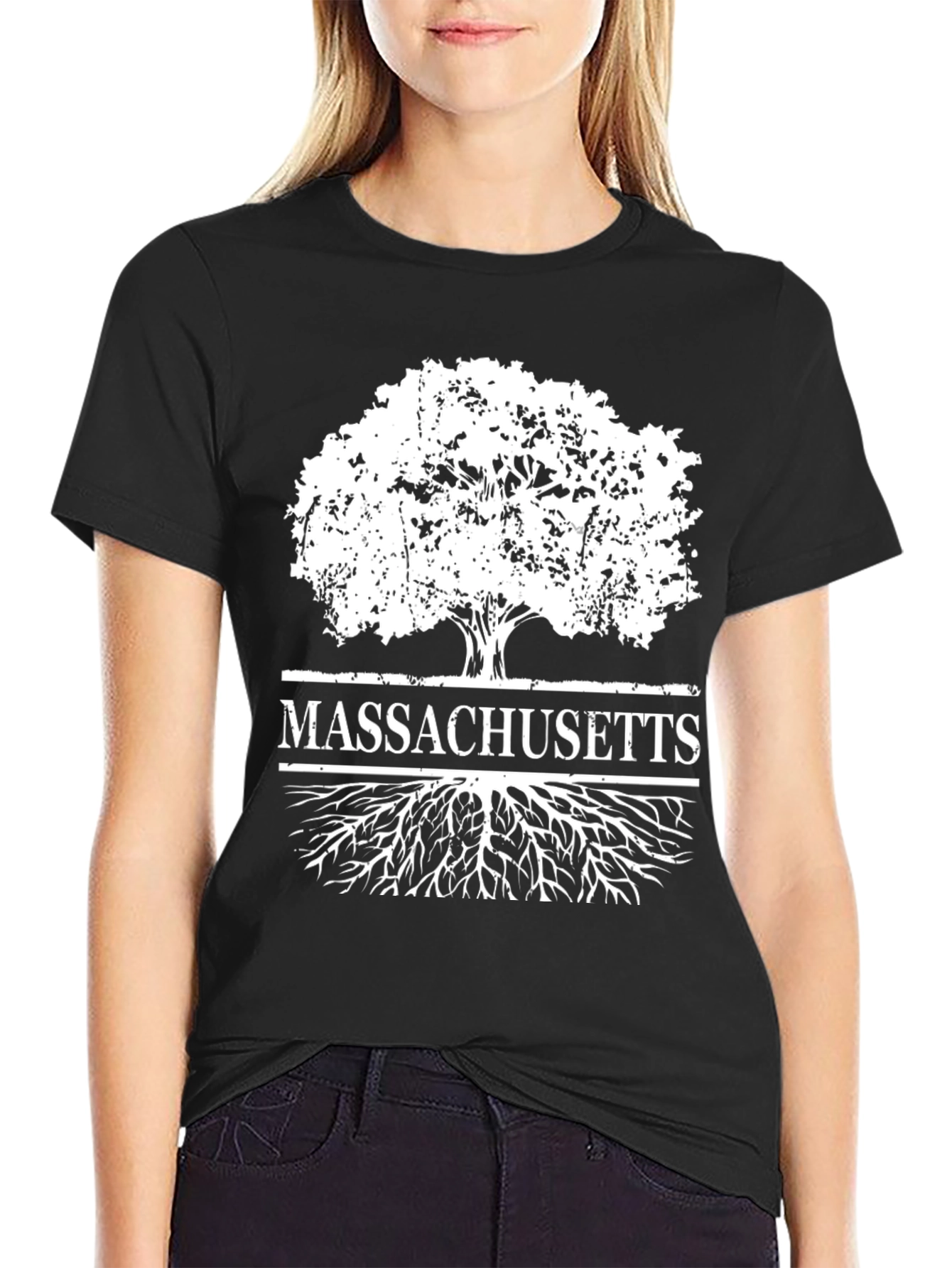 Massachusetts Tree Roots Black T-Shirt