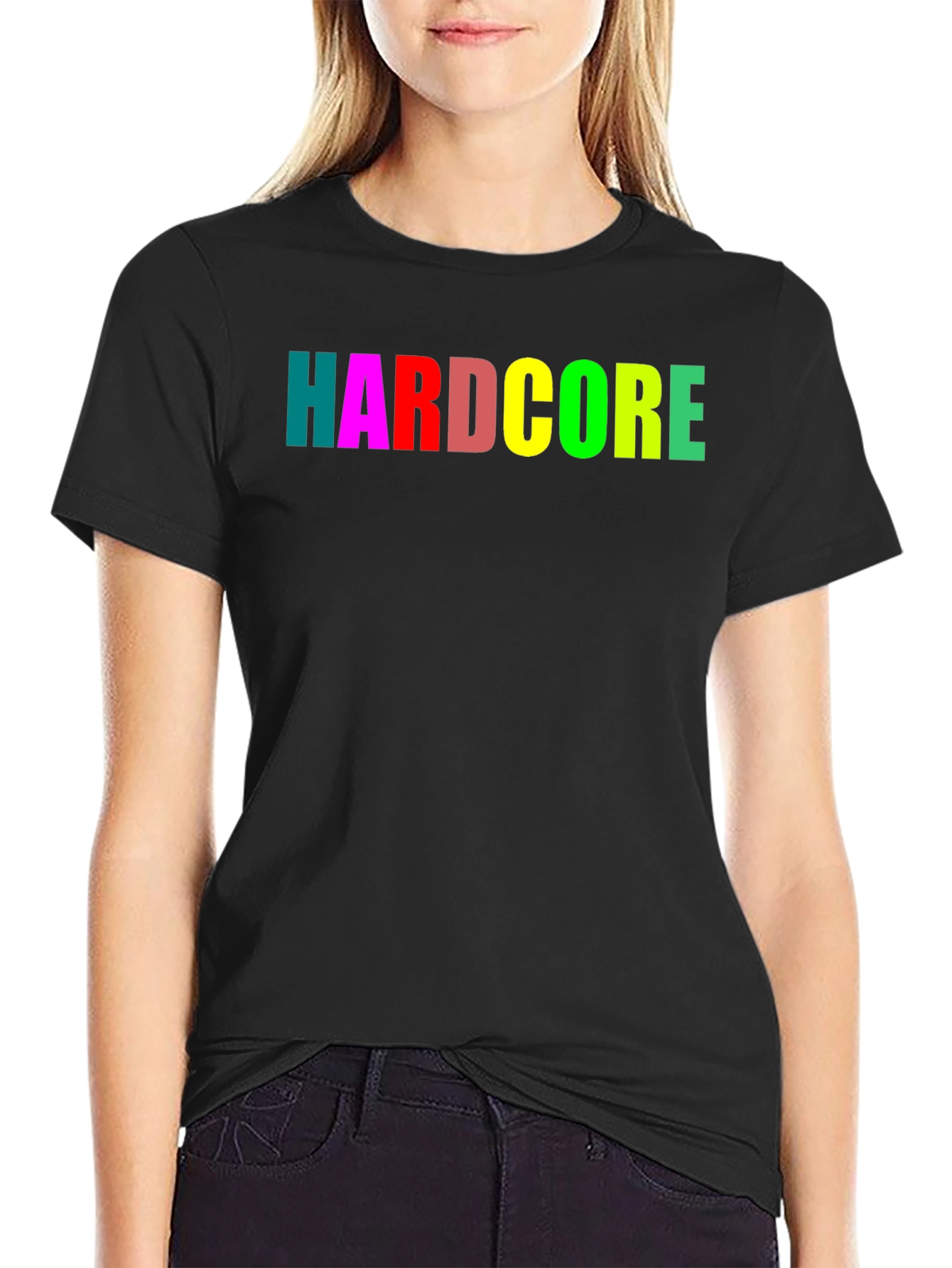 Hardcore Rainbow Text Black T-Shirt