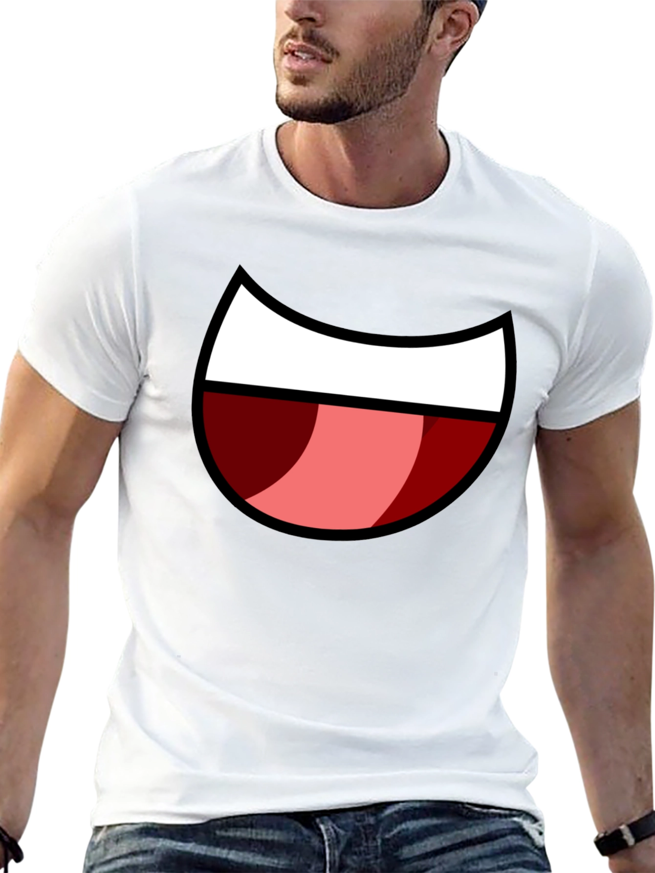 Cartoon Mouth Graphic Tee - Black Cotton Blend