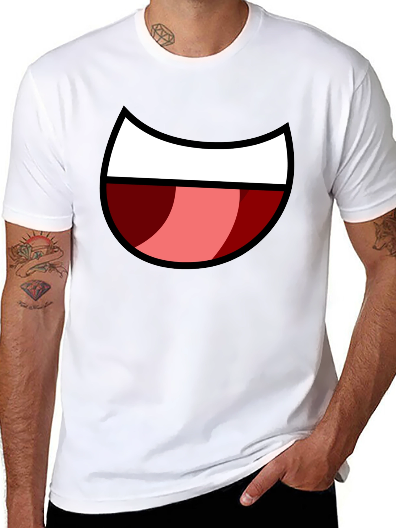 Cartoon Mouth Graphic Tee - Black Cotton Blend