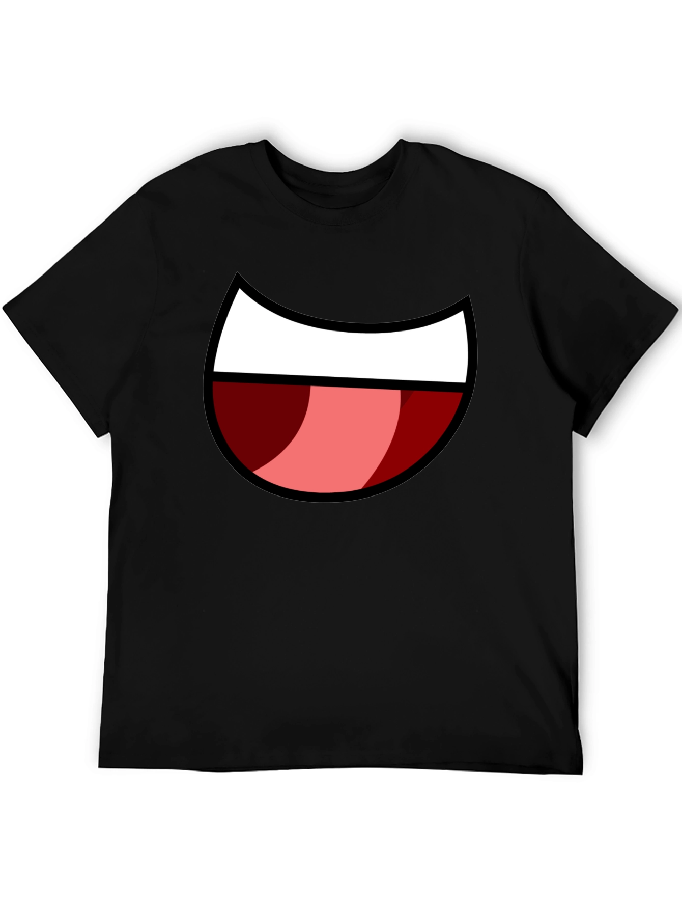 Cartoon Mouth Graphic Tee - Black Cotton Blend