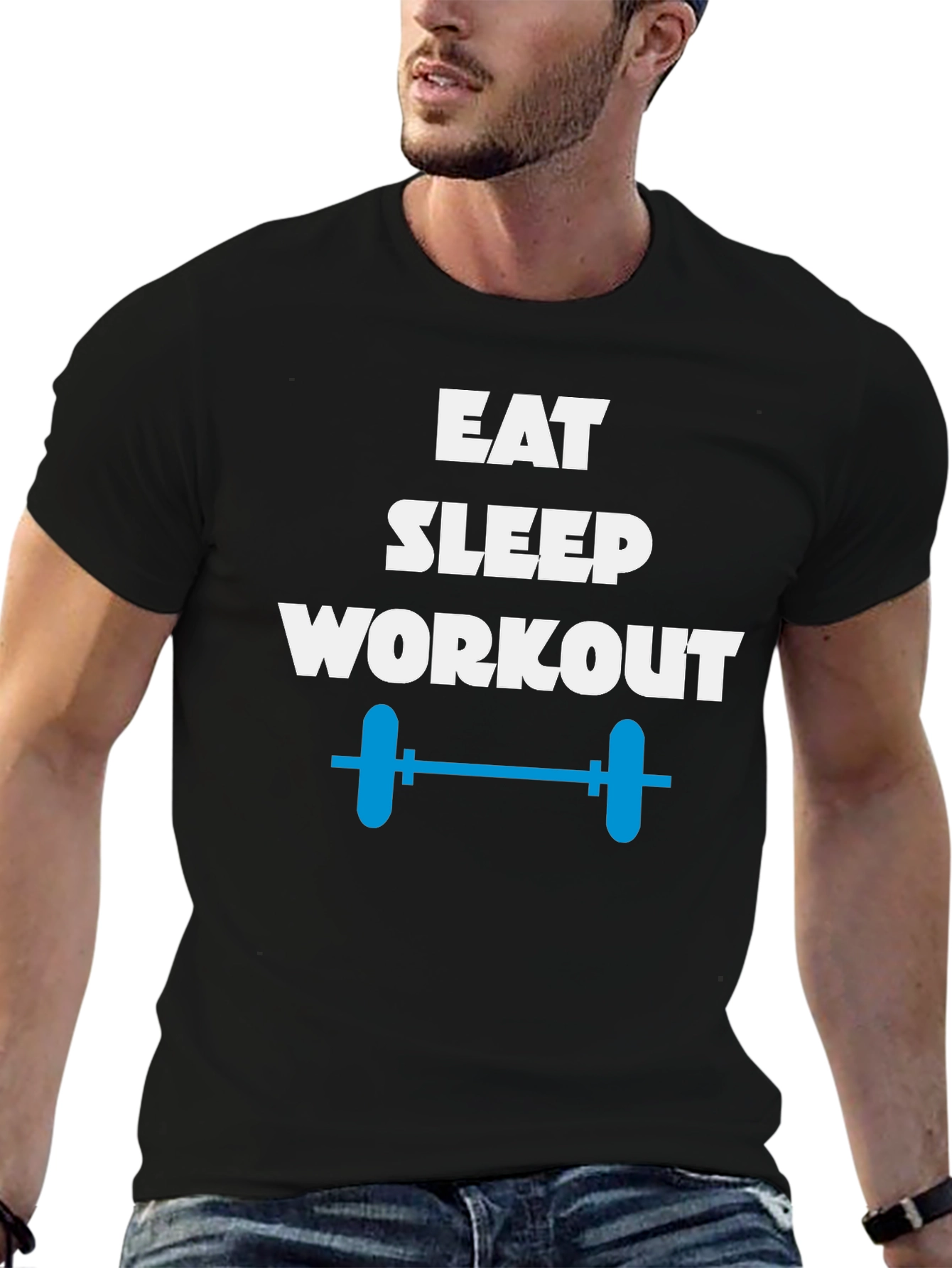 Eat Sleep Workout Black T-Shirt Gym Fitness Tee