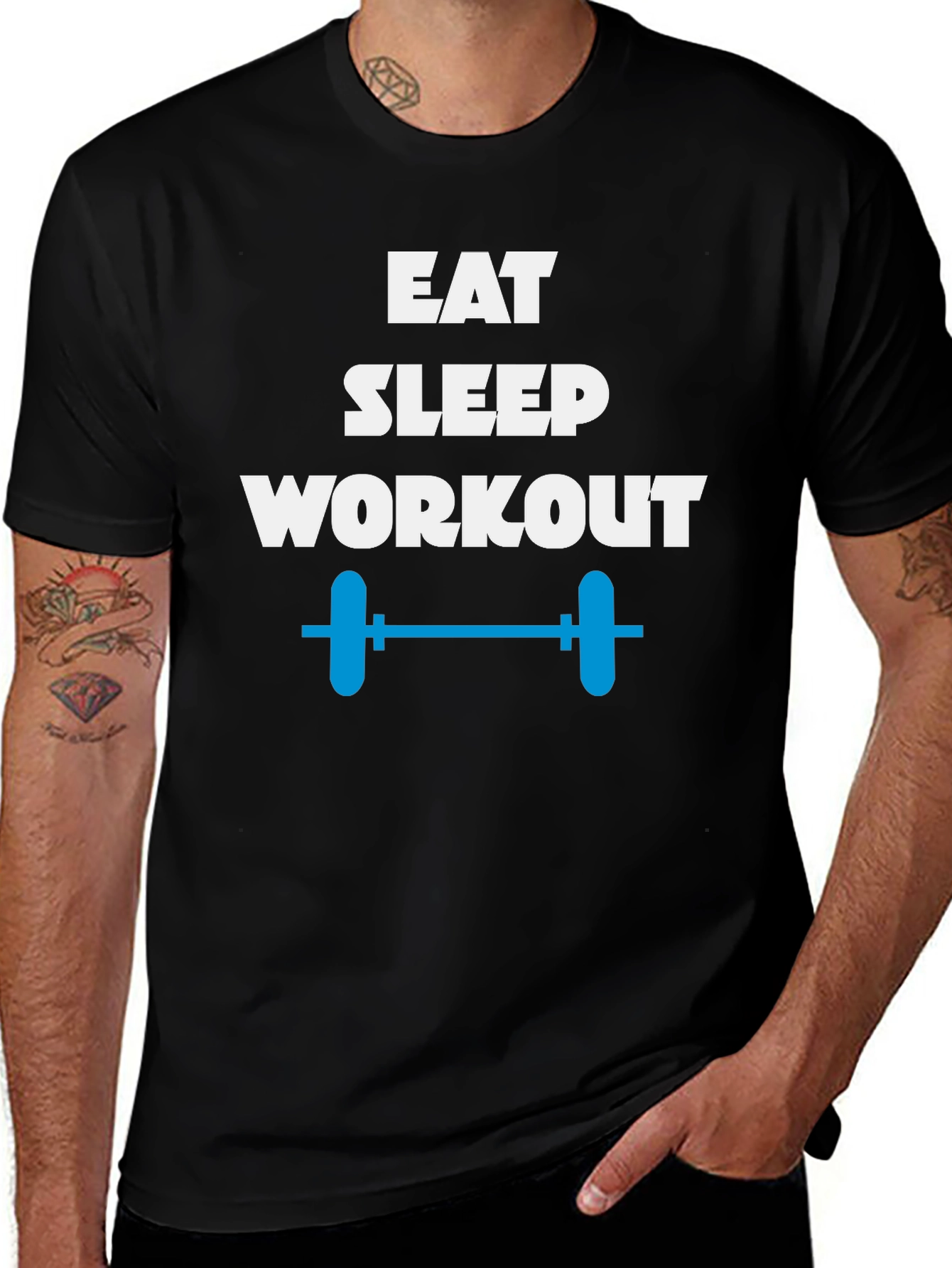 Eat Sleep Workout Black T-Shirt Gym Fitness Tee