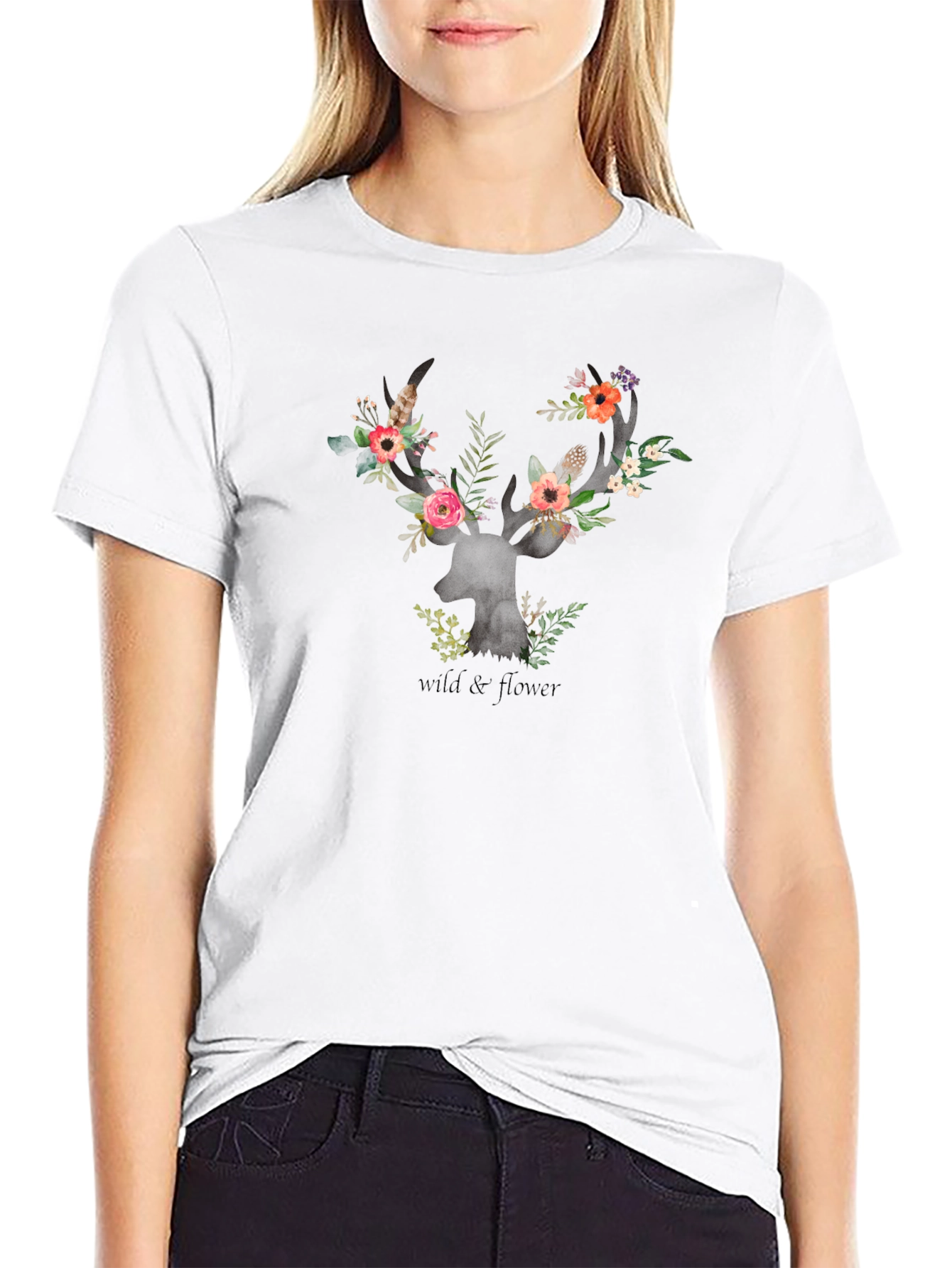 Wildflower Deer Graphic Tee - Stylish Unisex T-Shirt