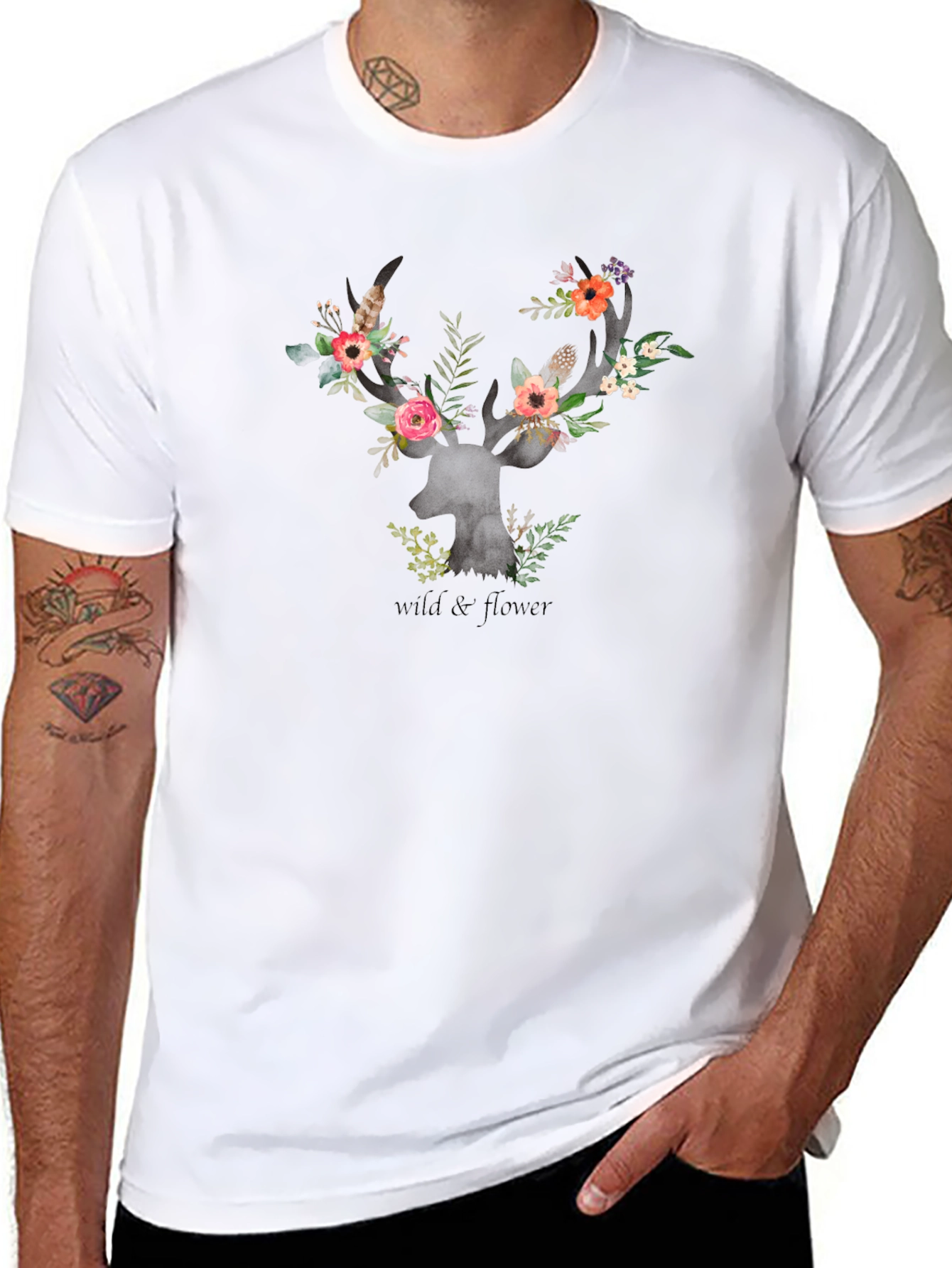 Wildflower Deer Graphic Tee - Stylish Unisex T-Shirt