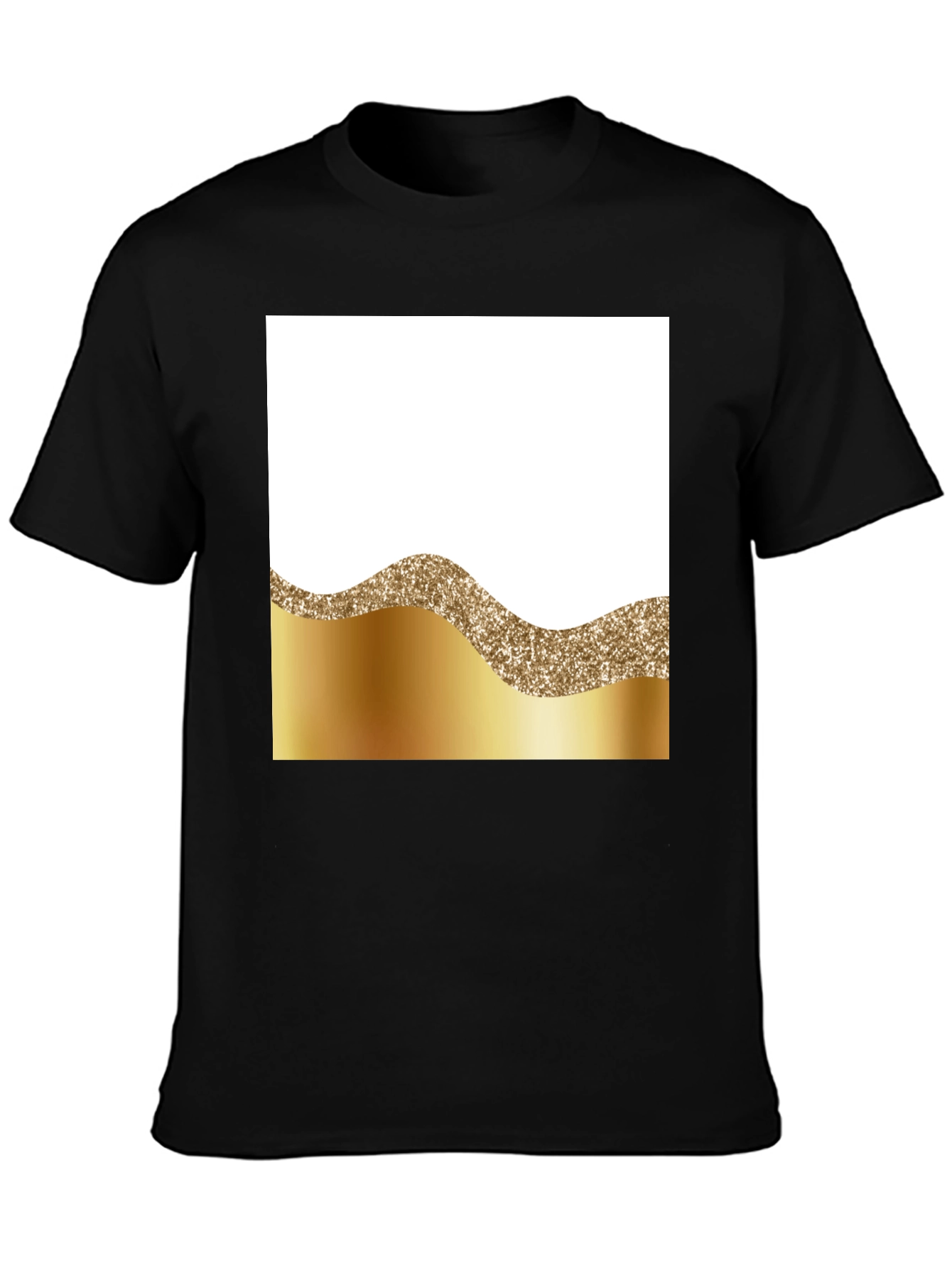 Stylish Black Tee with Gold Wave Design