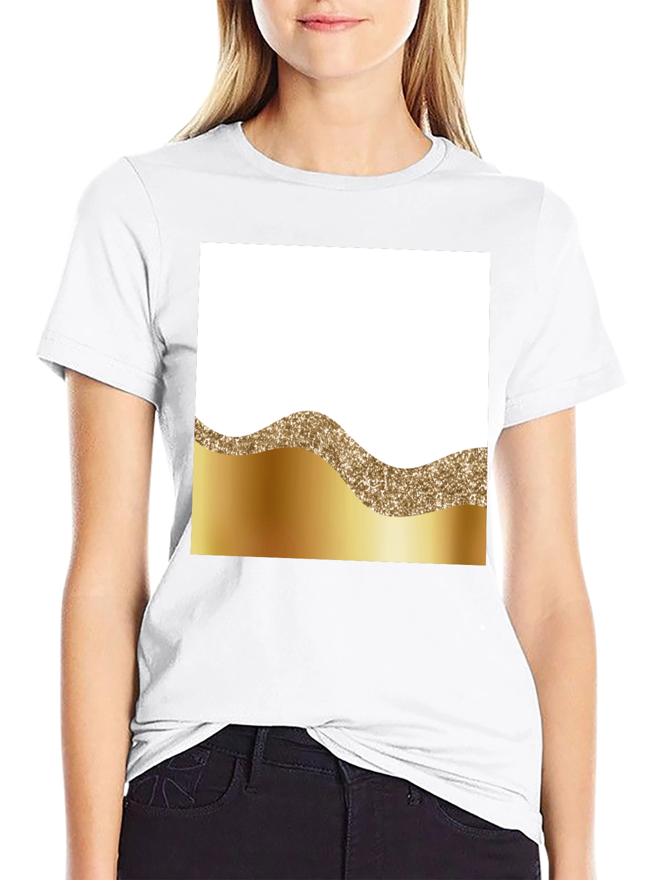 Stylish Black Tee with Gold Wave Design