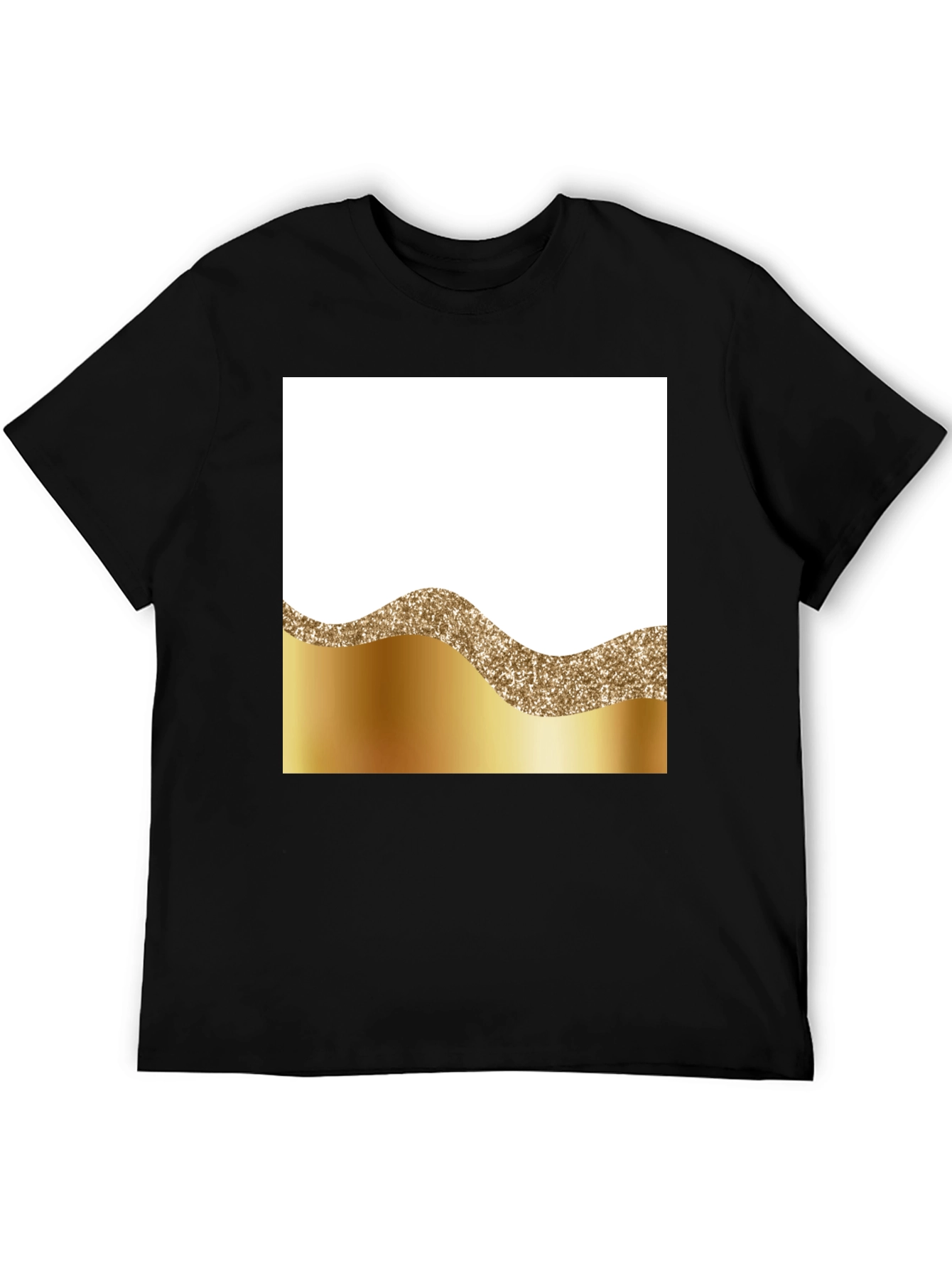 Stylish Black Tee with Gold Wave Design