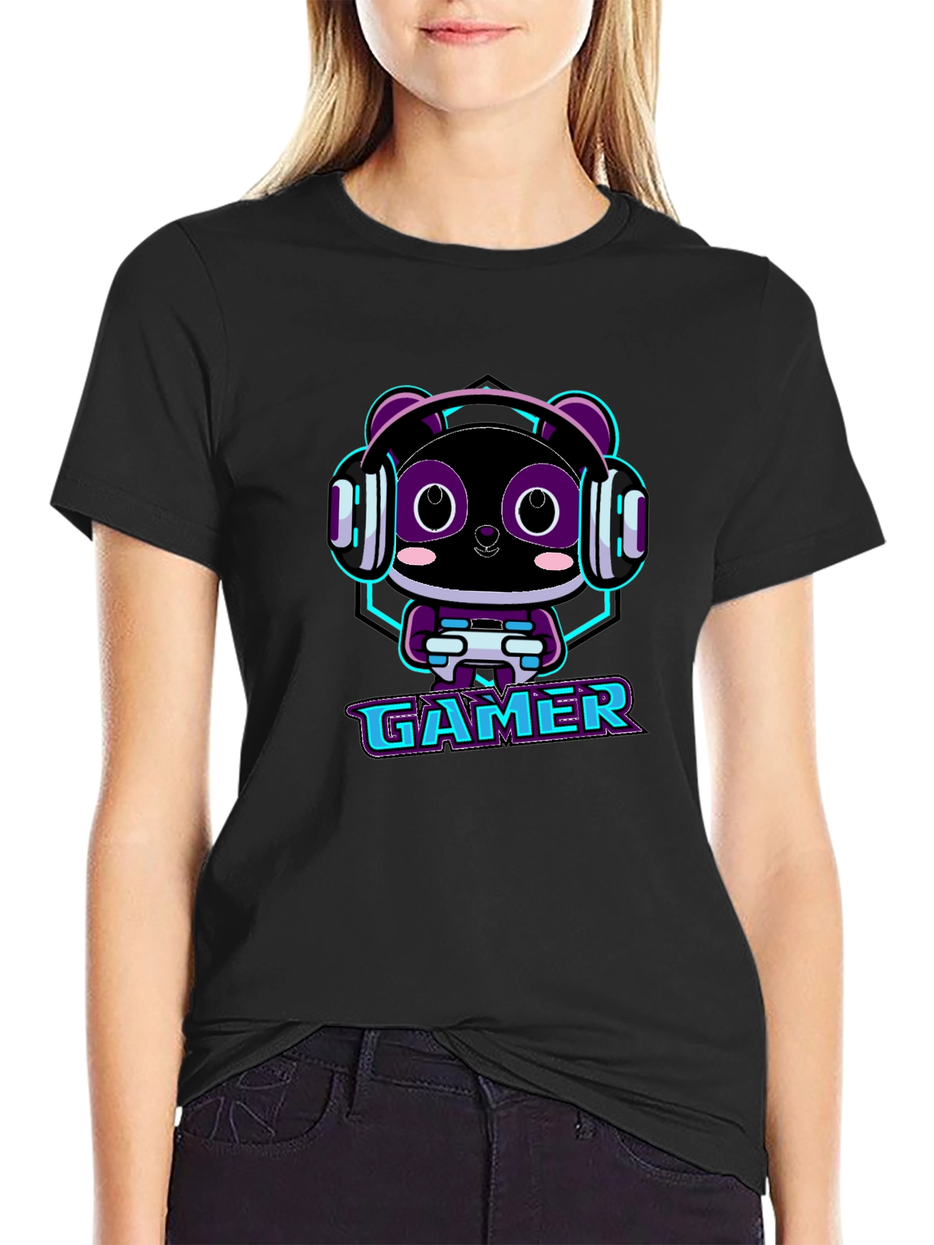 Gamer Panda Graphic T-Shirt - Black Cotton Tee
