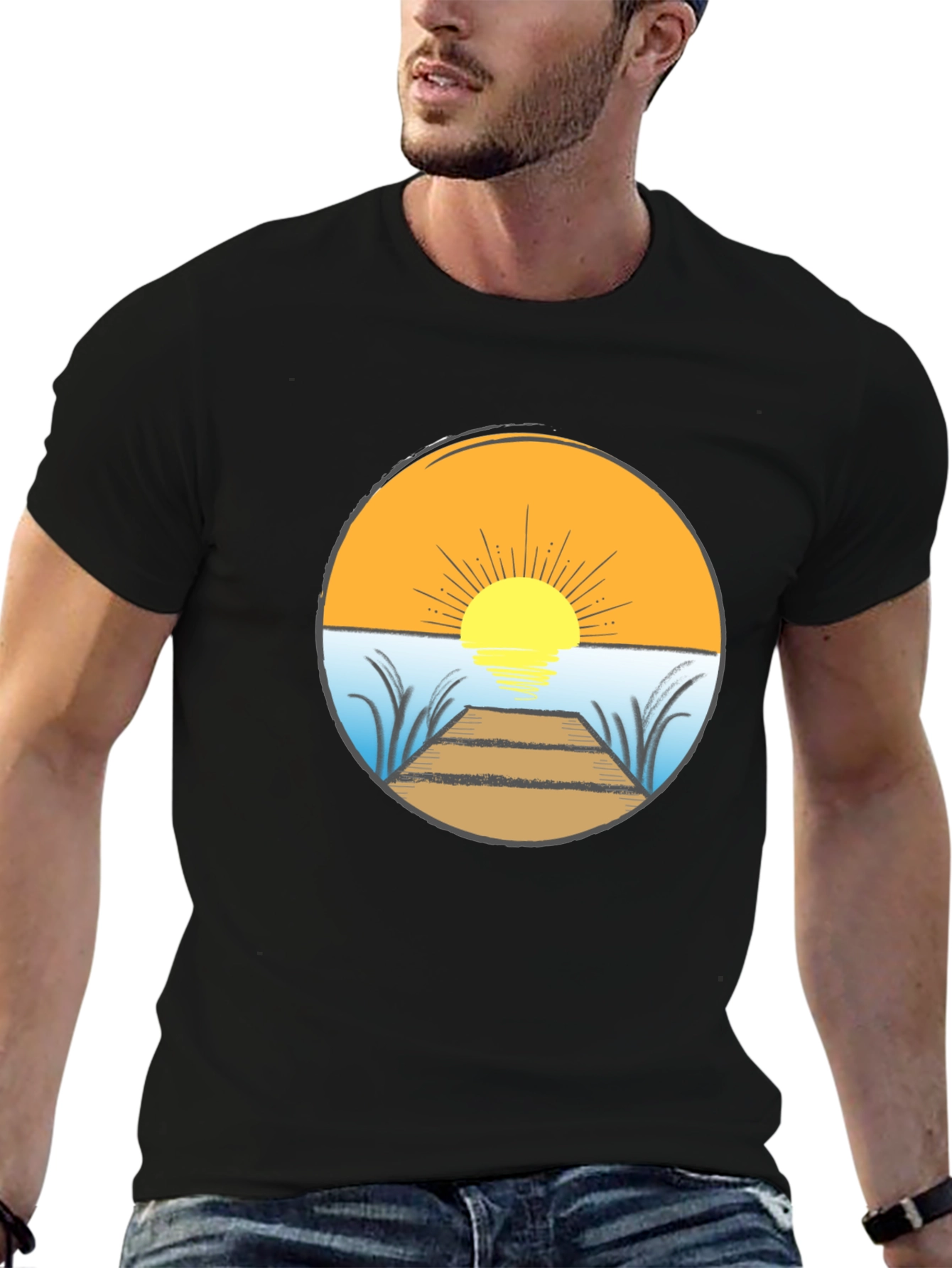 Sunset Dock Graphic Tee - Stylish Comfort