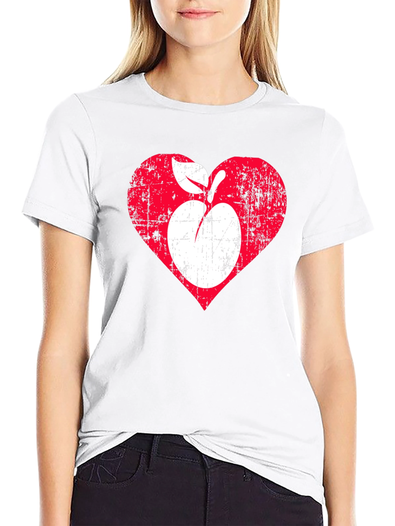 Distressed Apple Heart Graphic T-Shirt