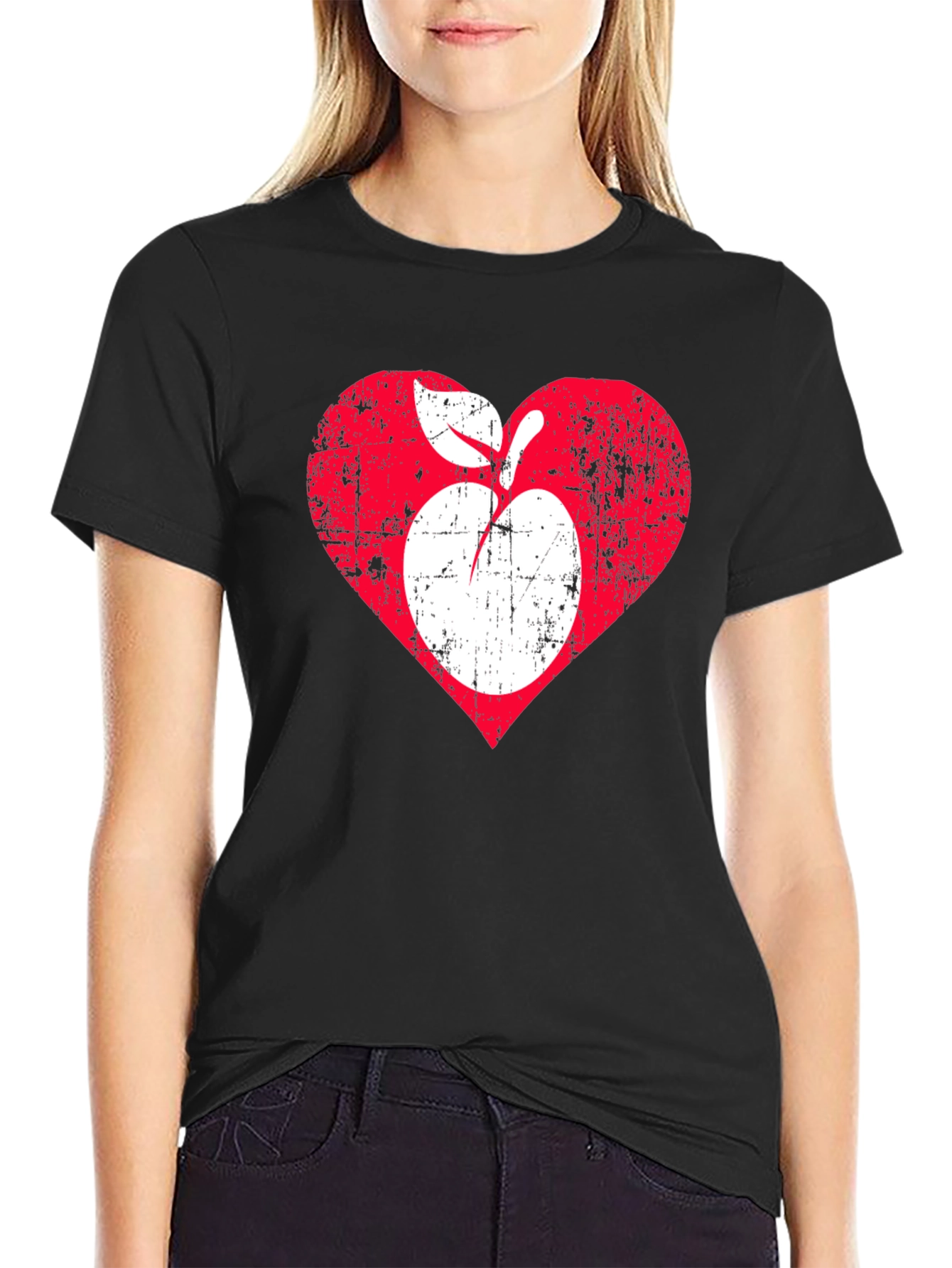 Distressed Apple Heart Graphic T-Shirt