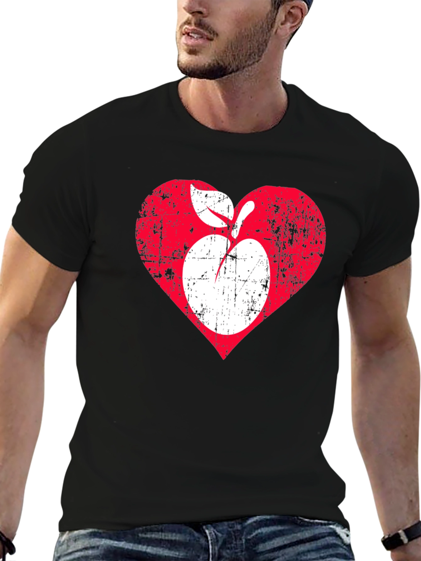 Distressed Apple Heart Graphic T-Shirt